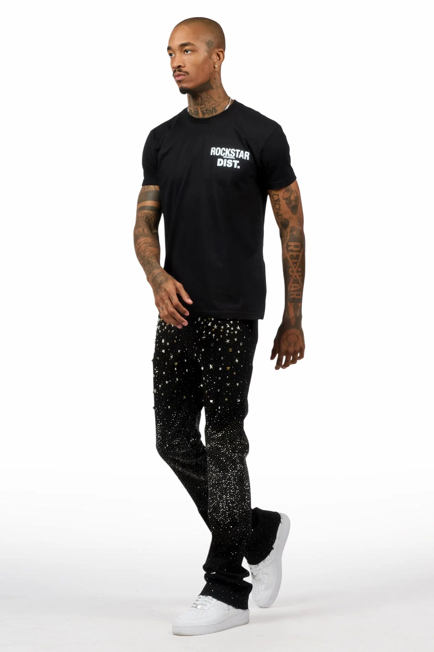 Onyx Black Stacked Flare Jean