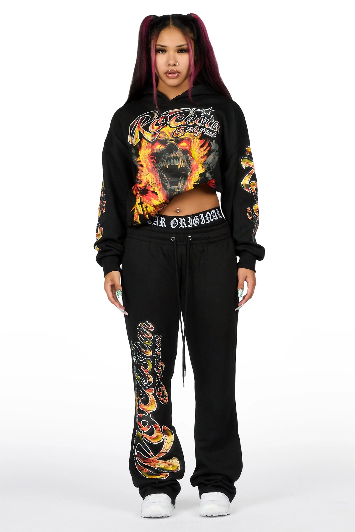 Taliyah Black Graphic Baggy Fit Track Set