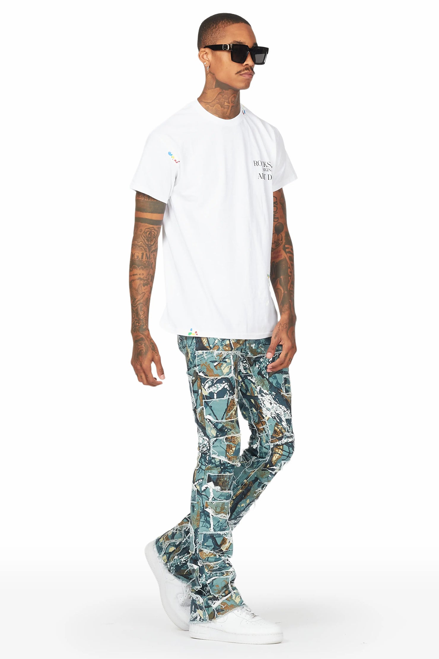 Shake Blue Tree Camo Stacked Flare Jean
