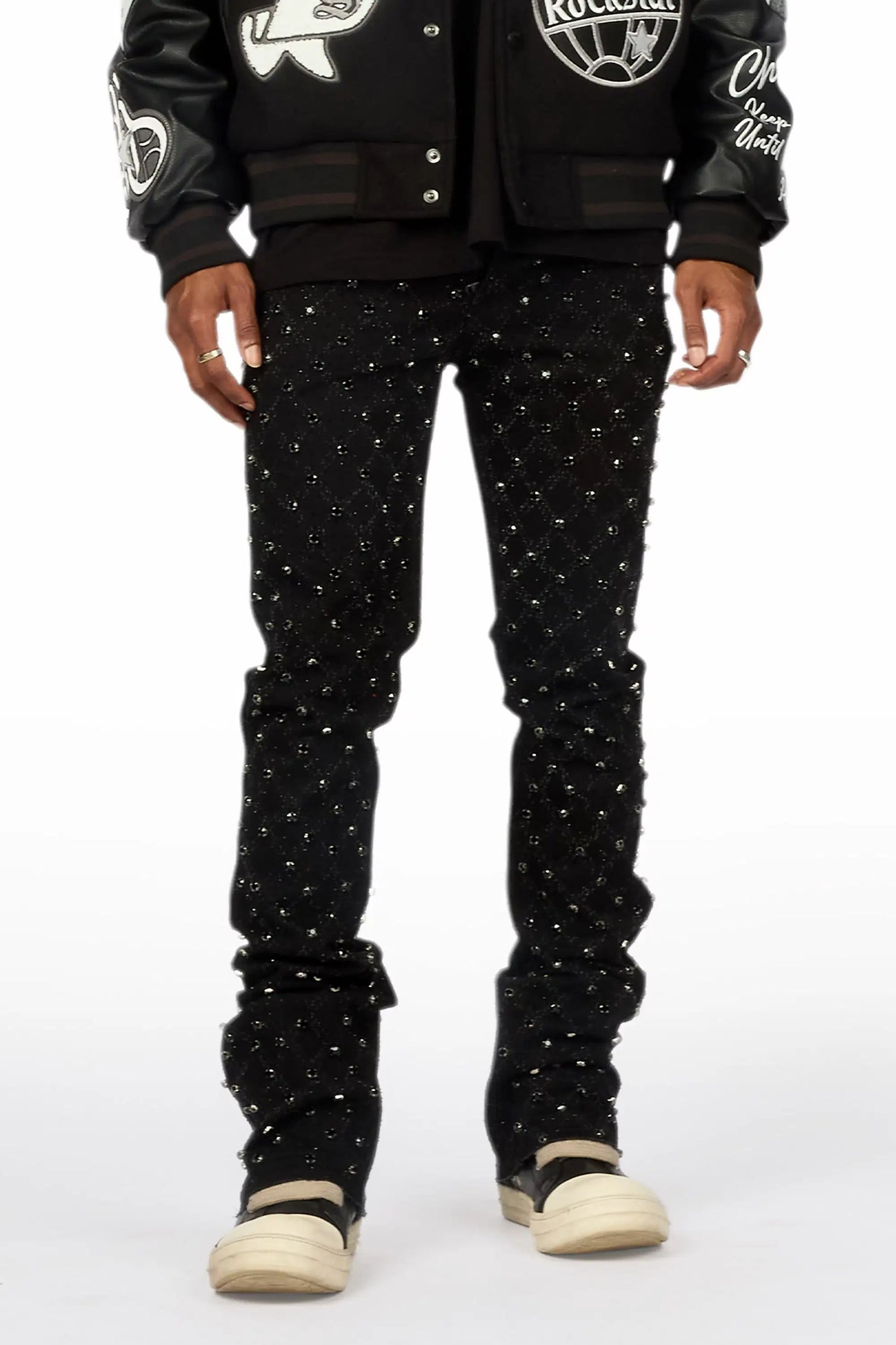 Glit Black Rhinestone Stacked Flare Jean