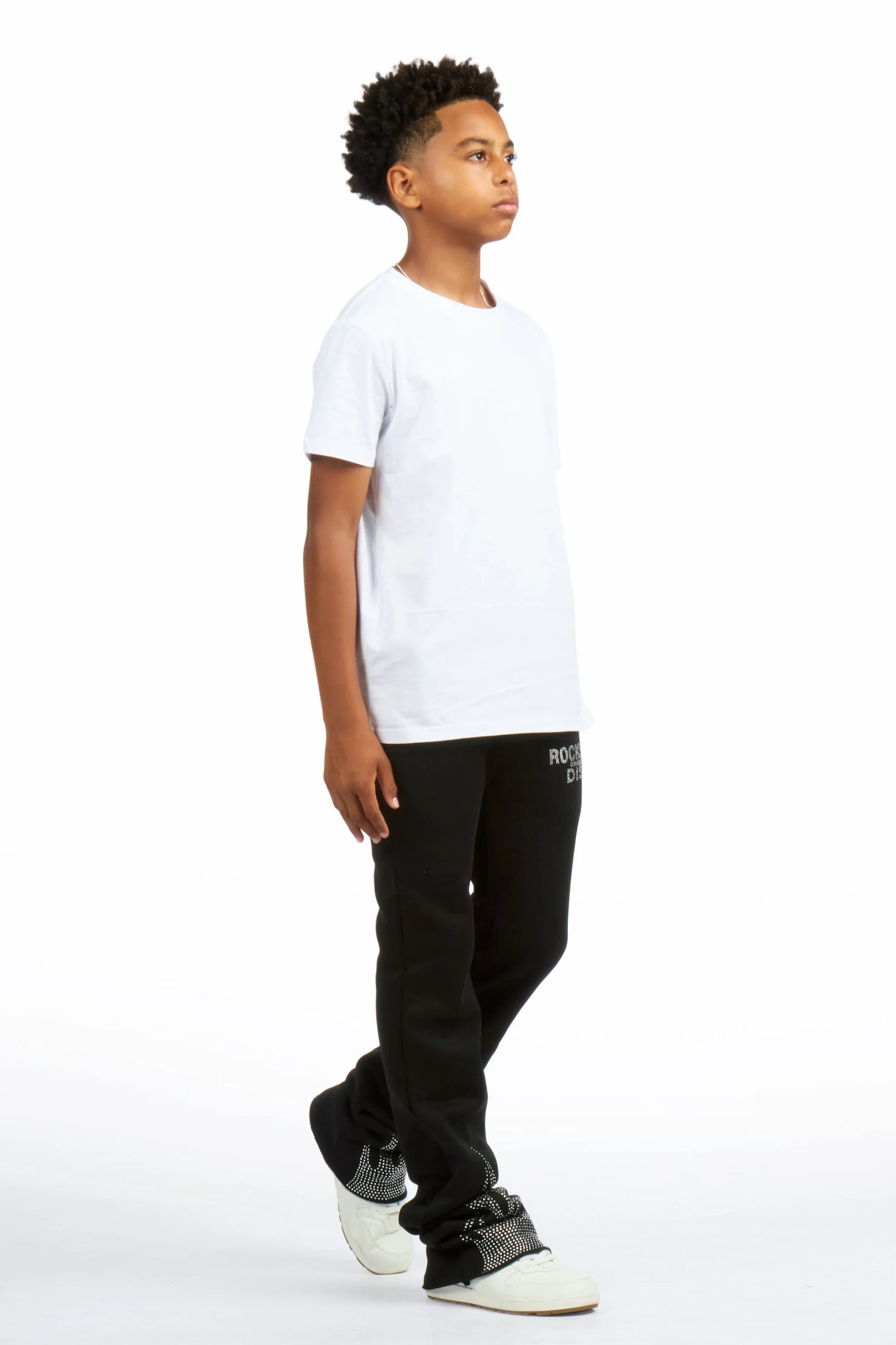 Boys Anastesio Black Rhinestone Stacked Track Pant
