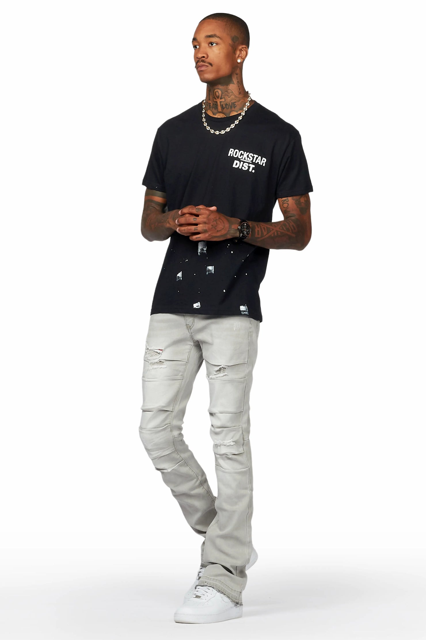 Karter Grey Stacked Flare Jean