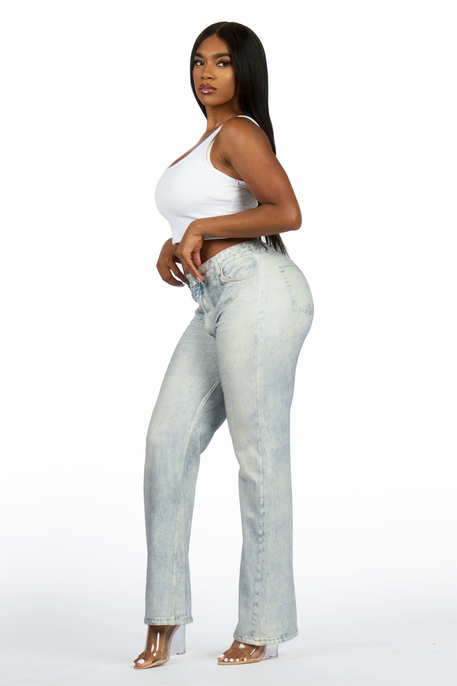 Keiontae Light Wash Denim Print Stretch Terry Sweatpant Jean