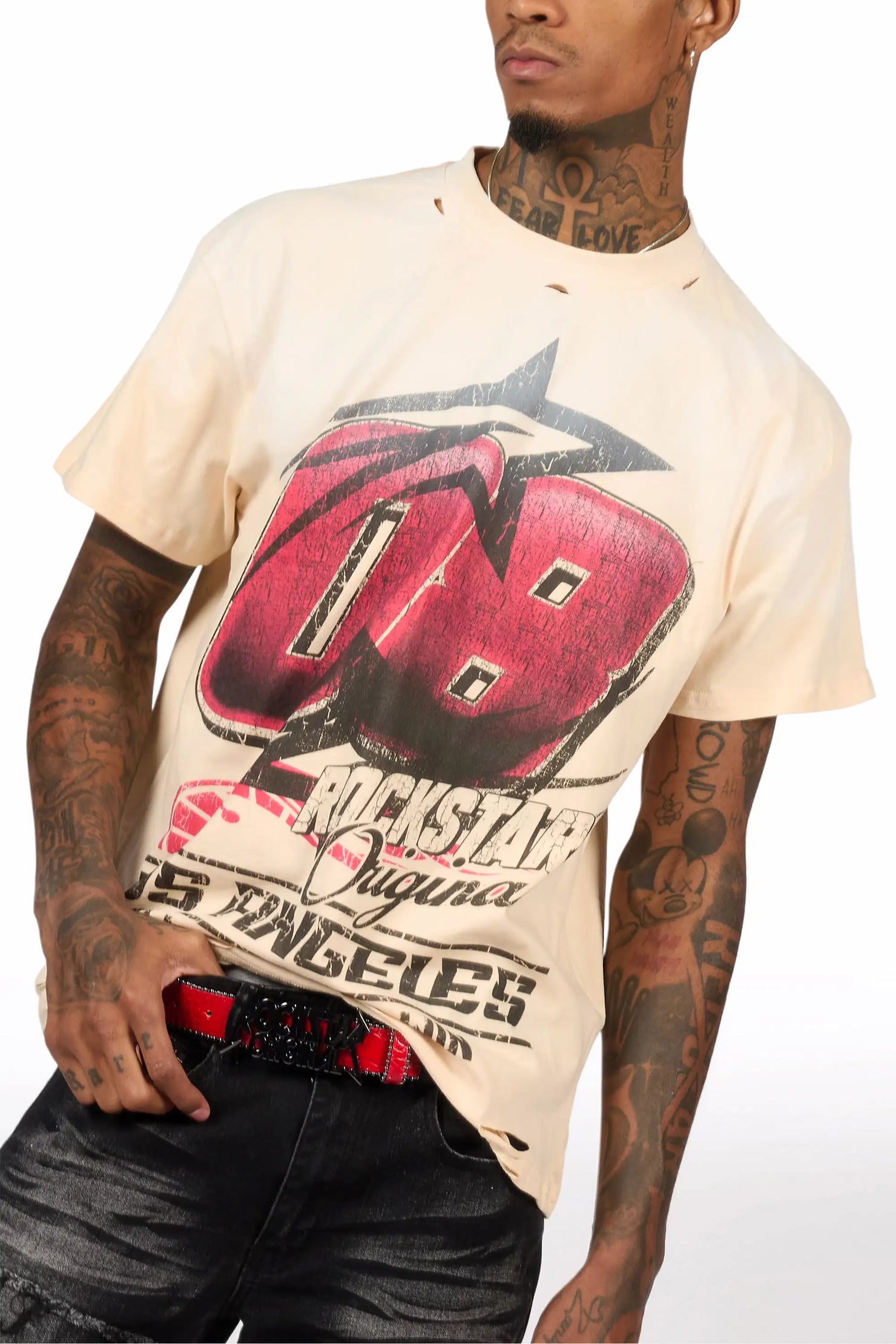 Kastell Sand Oversized Distressed Graphic T-Shirt