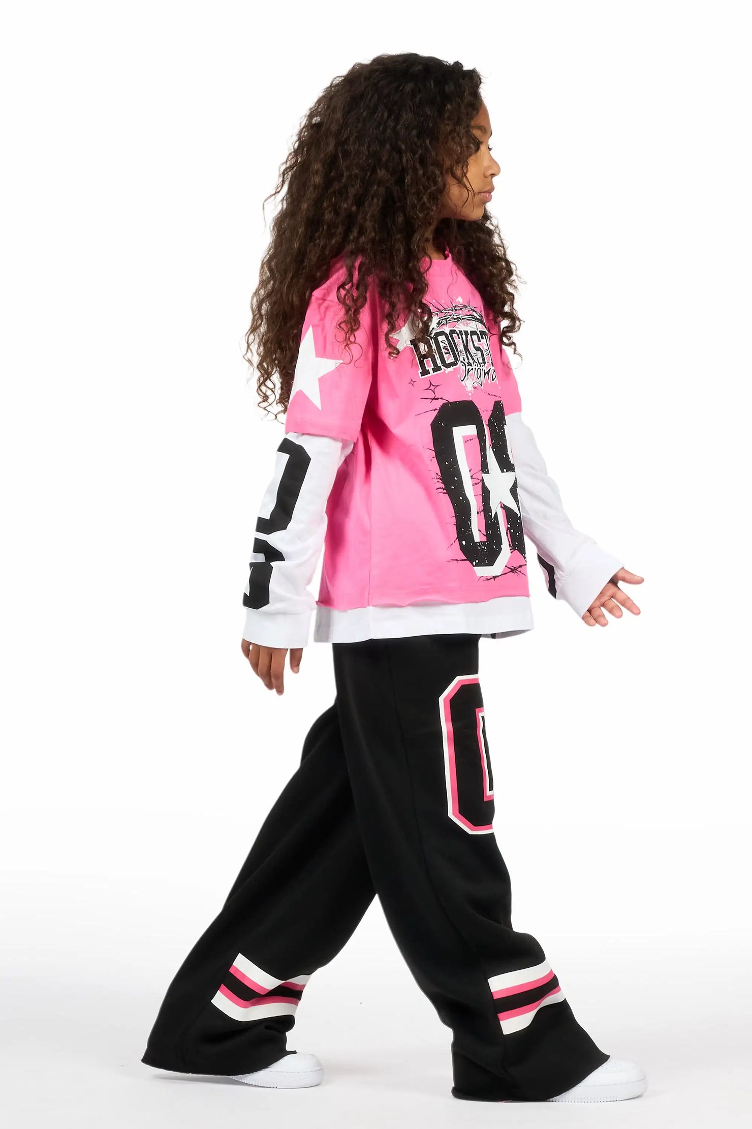 Girls Lenayh Black/Pink Baggy Track Pant