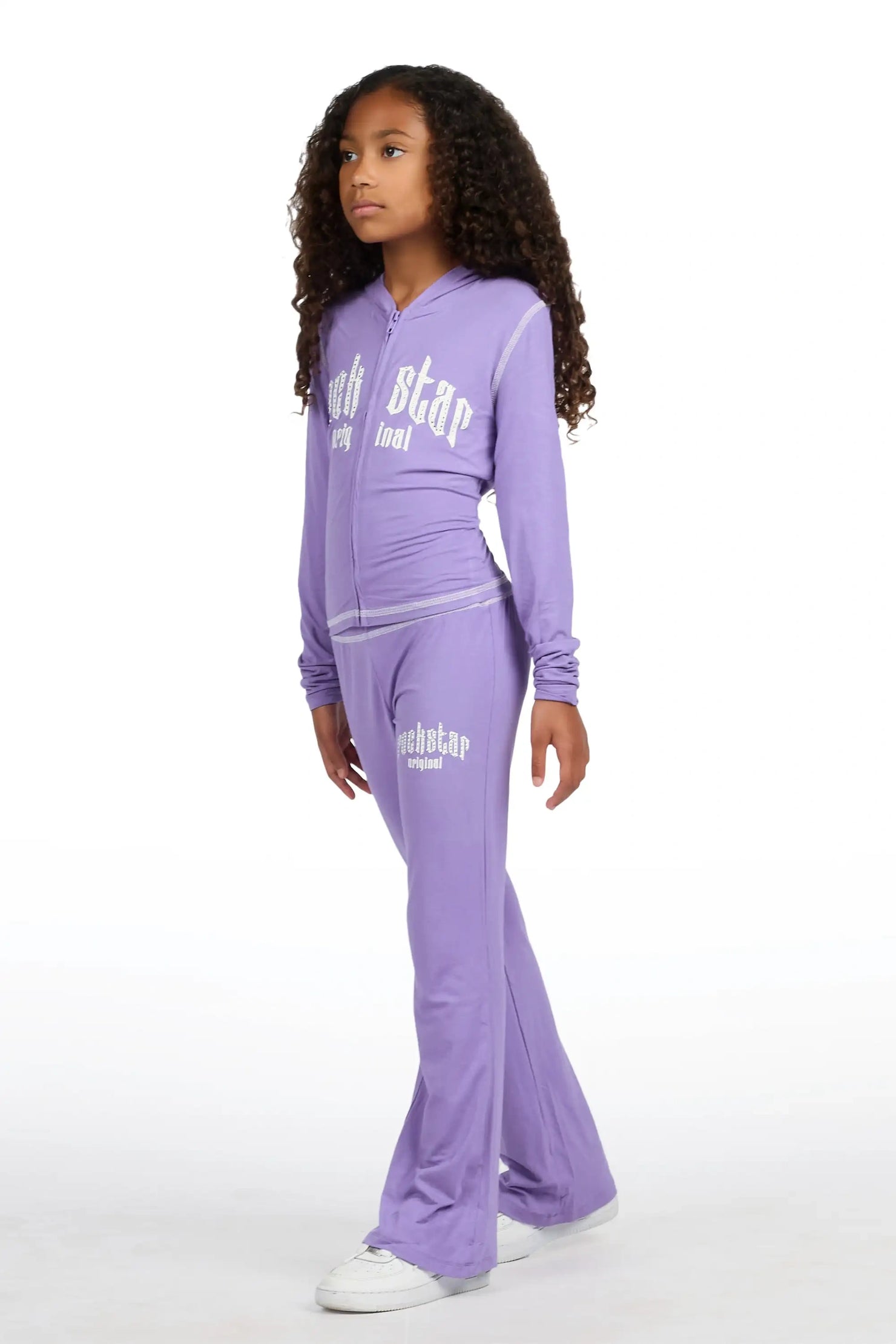 Girls Zyriah Purple Rhinestone Lounge Track Set