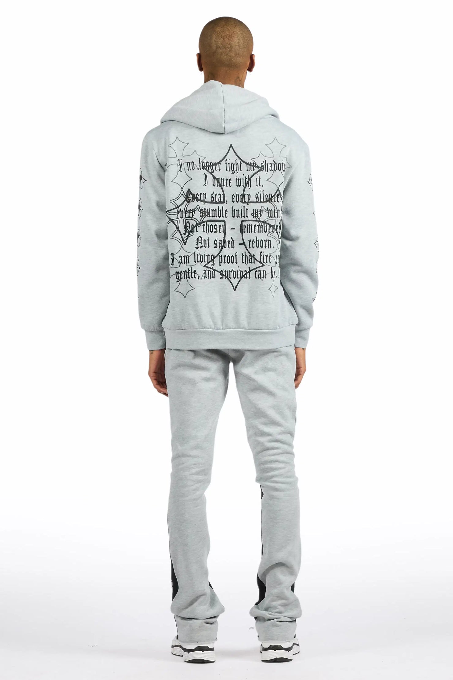 Michael Heather Grey/Black Hoodie/Stacked Flare Track Set