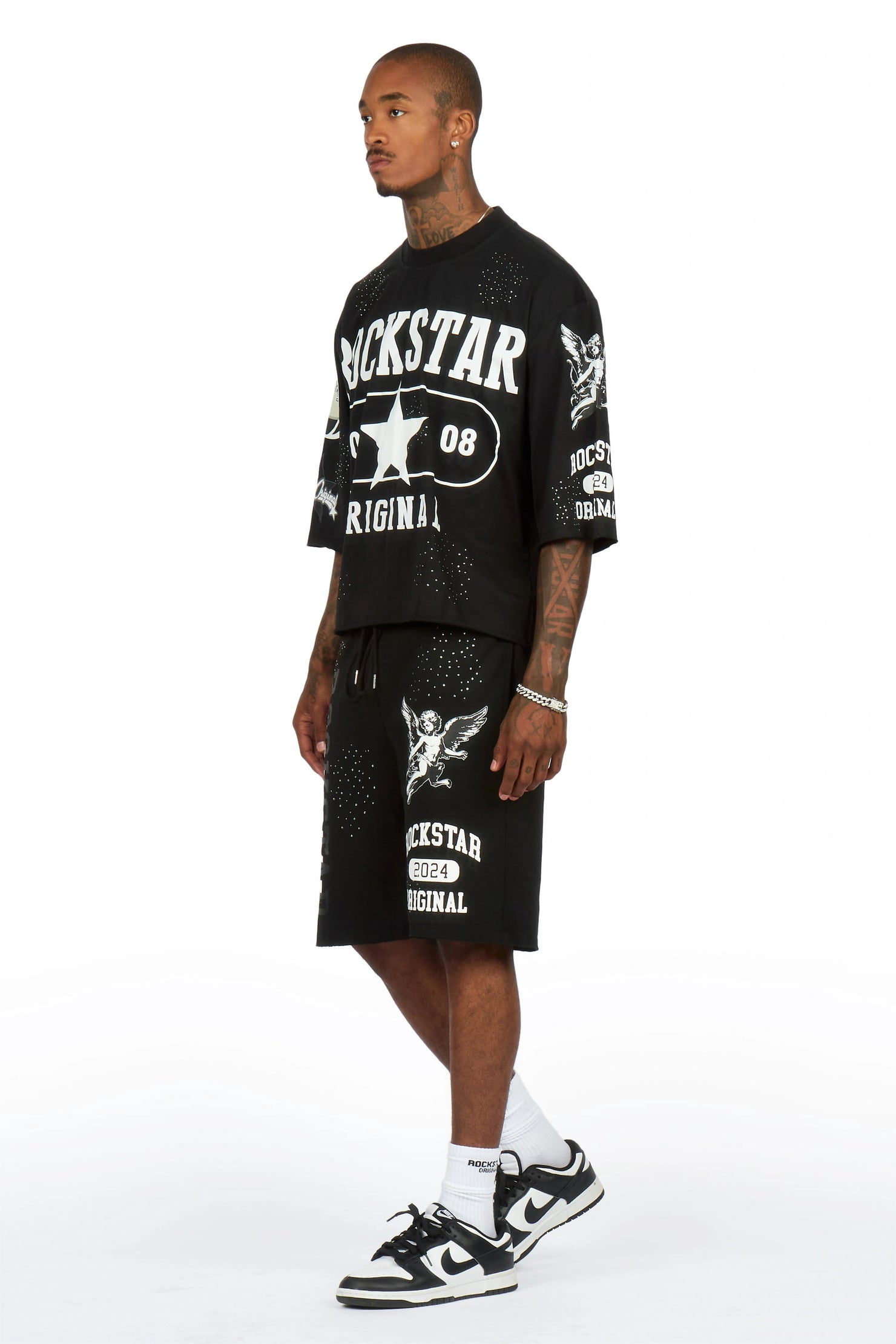 Gutta Black Rhinestone T-Shirt/Short Set