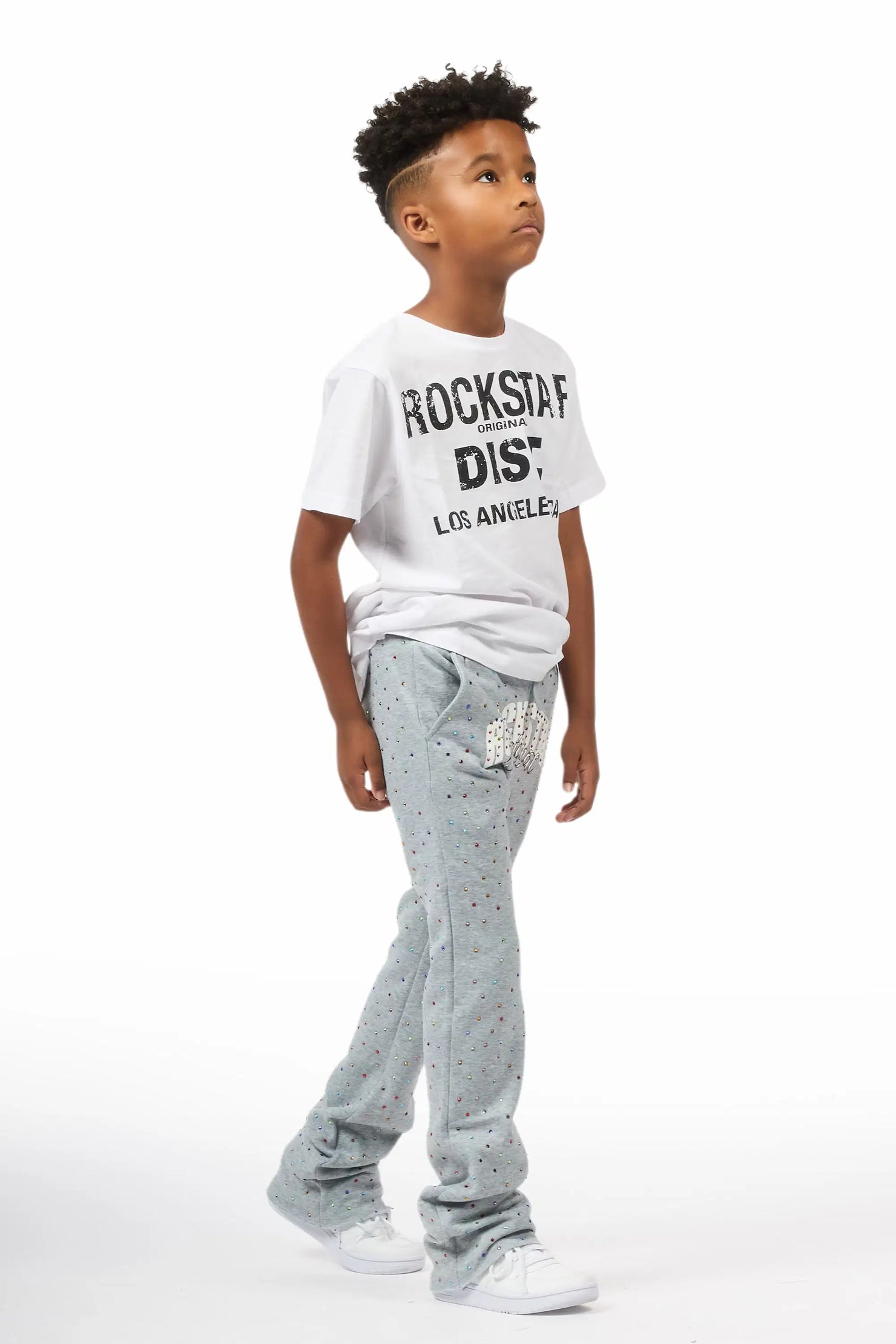 Boys Franchesco Heather Grey Rhinestone Stacked Track Pant