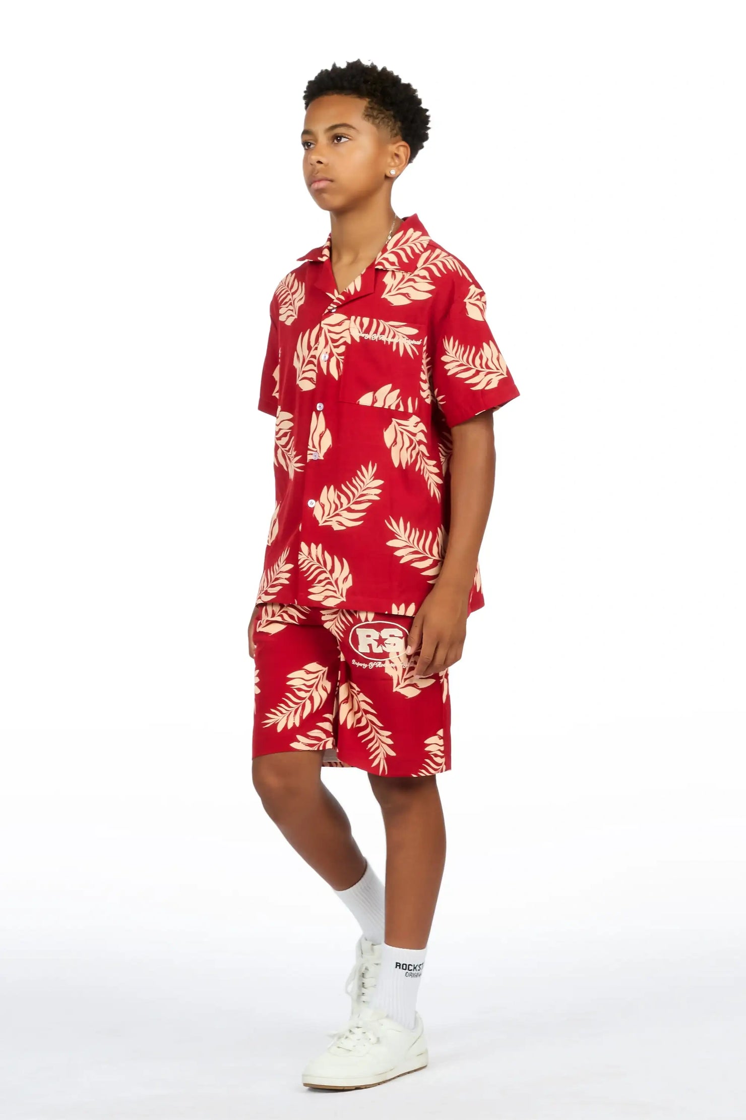 Boys Puka Red/Cream Button Down Shirt/Short Set