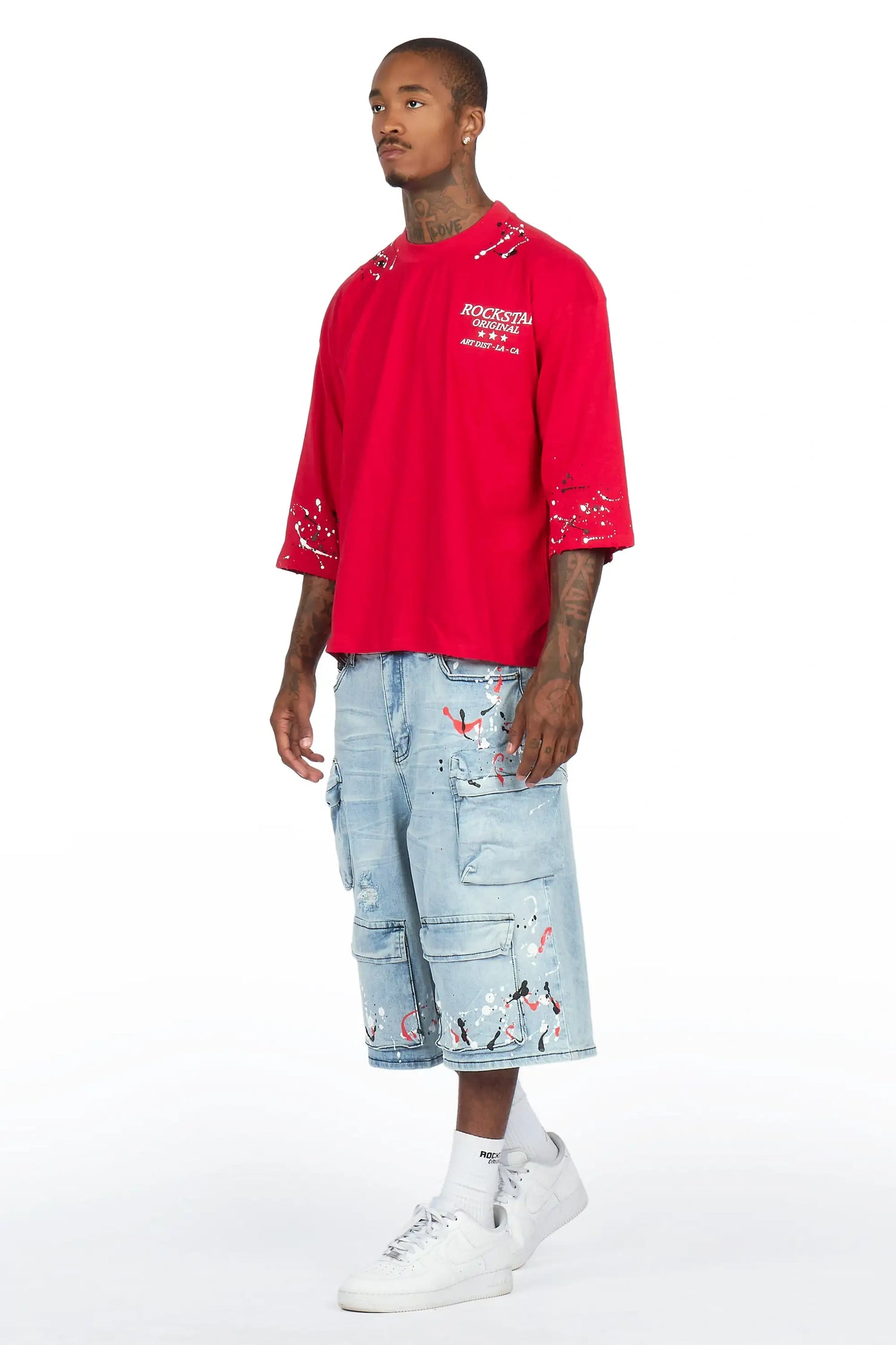 Saxon Blue Graphic T-Shirt Denim Jort Set
