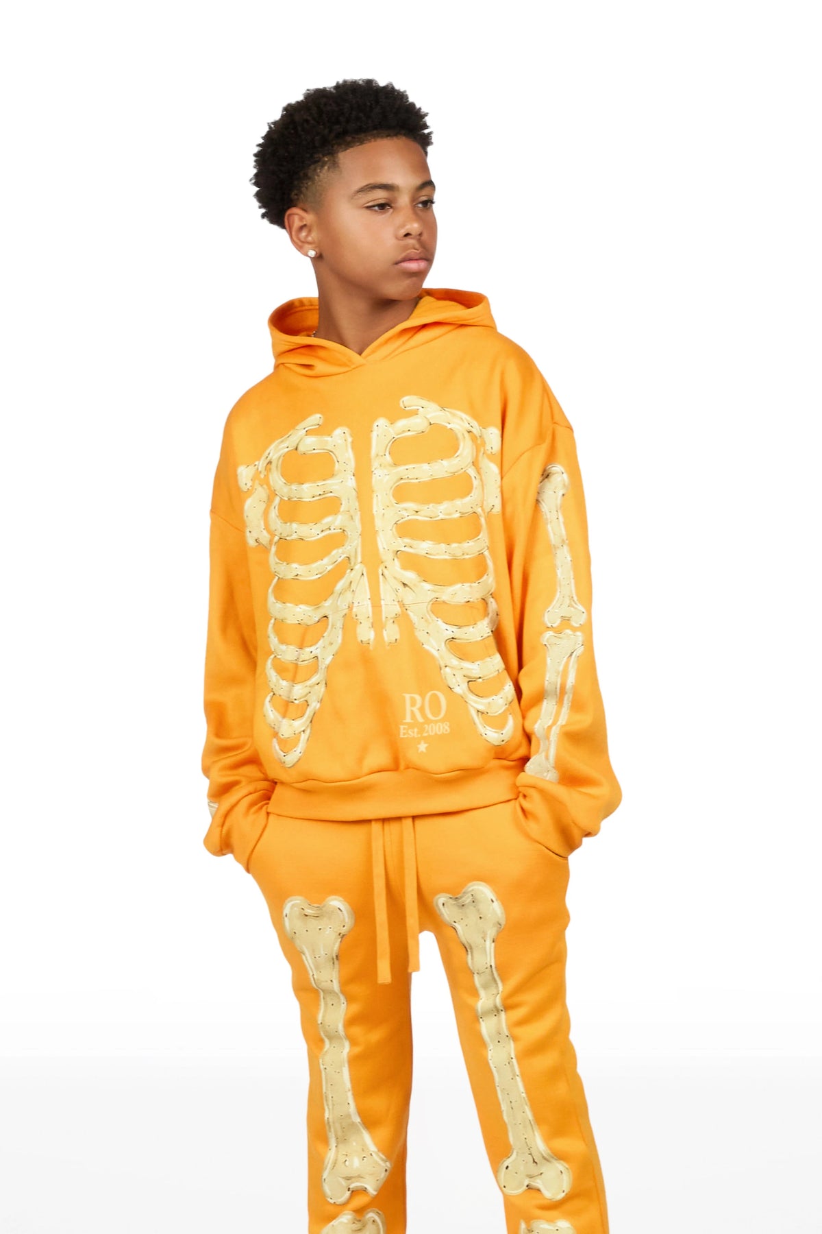 Boys Vermis Orange/Cream Stacked Hoodie Track Set