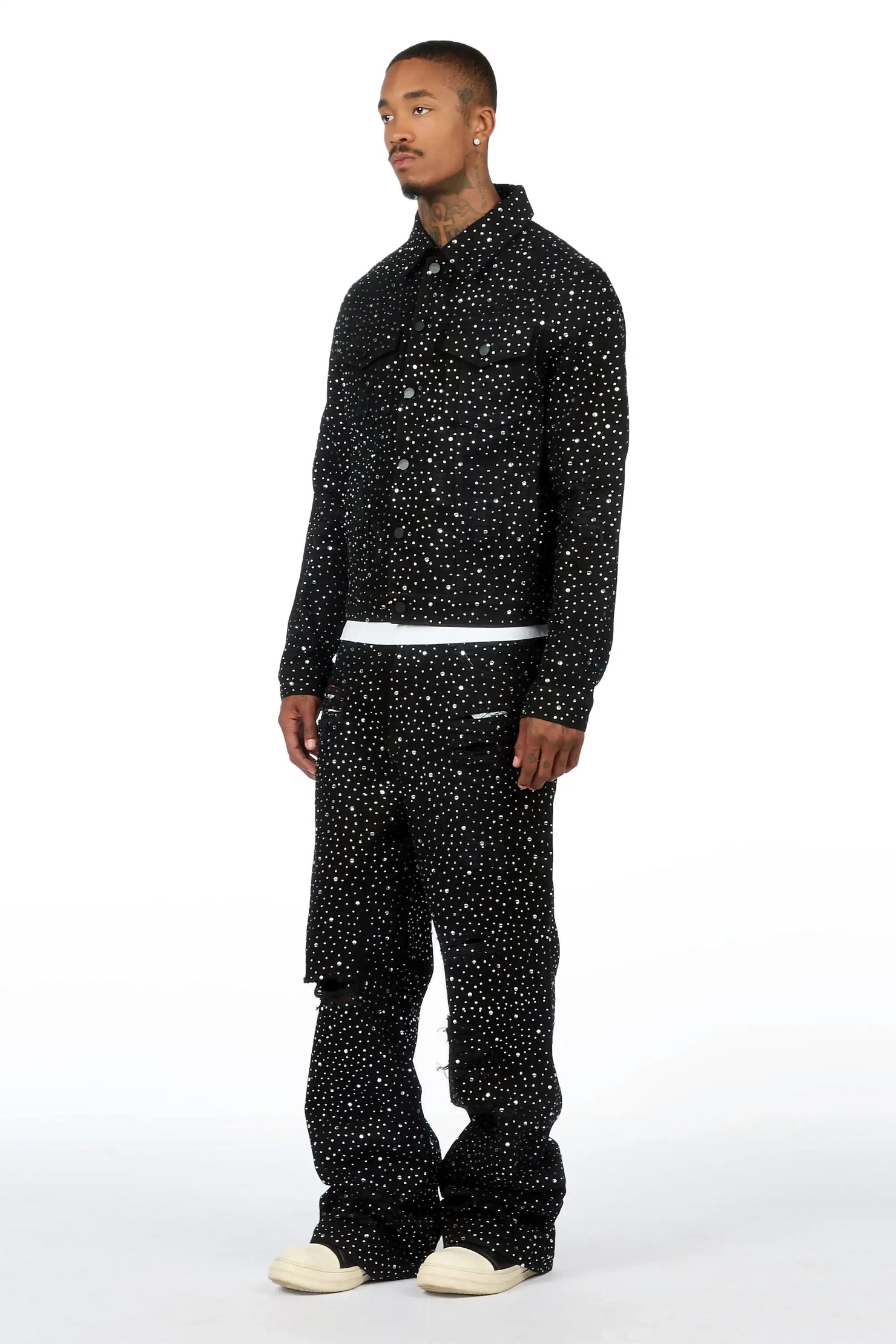 Discolite Black Rhinestone Denim Jacket/Baggy Jean Set