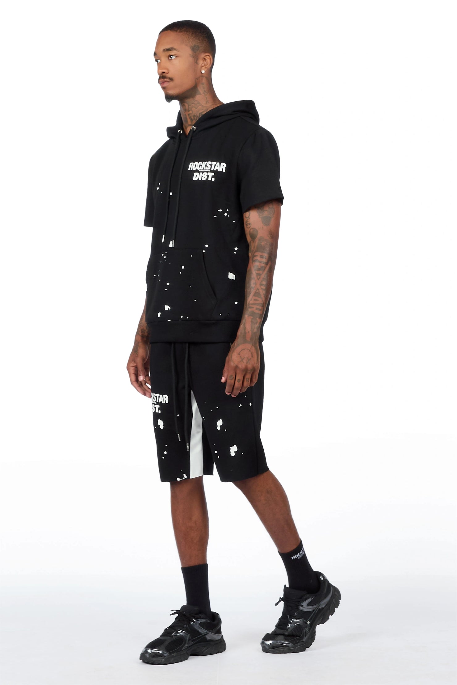 Raffer 3.0 Black Cut Sleeve Hoodie Short Set