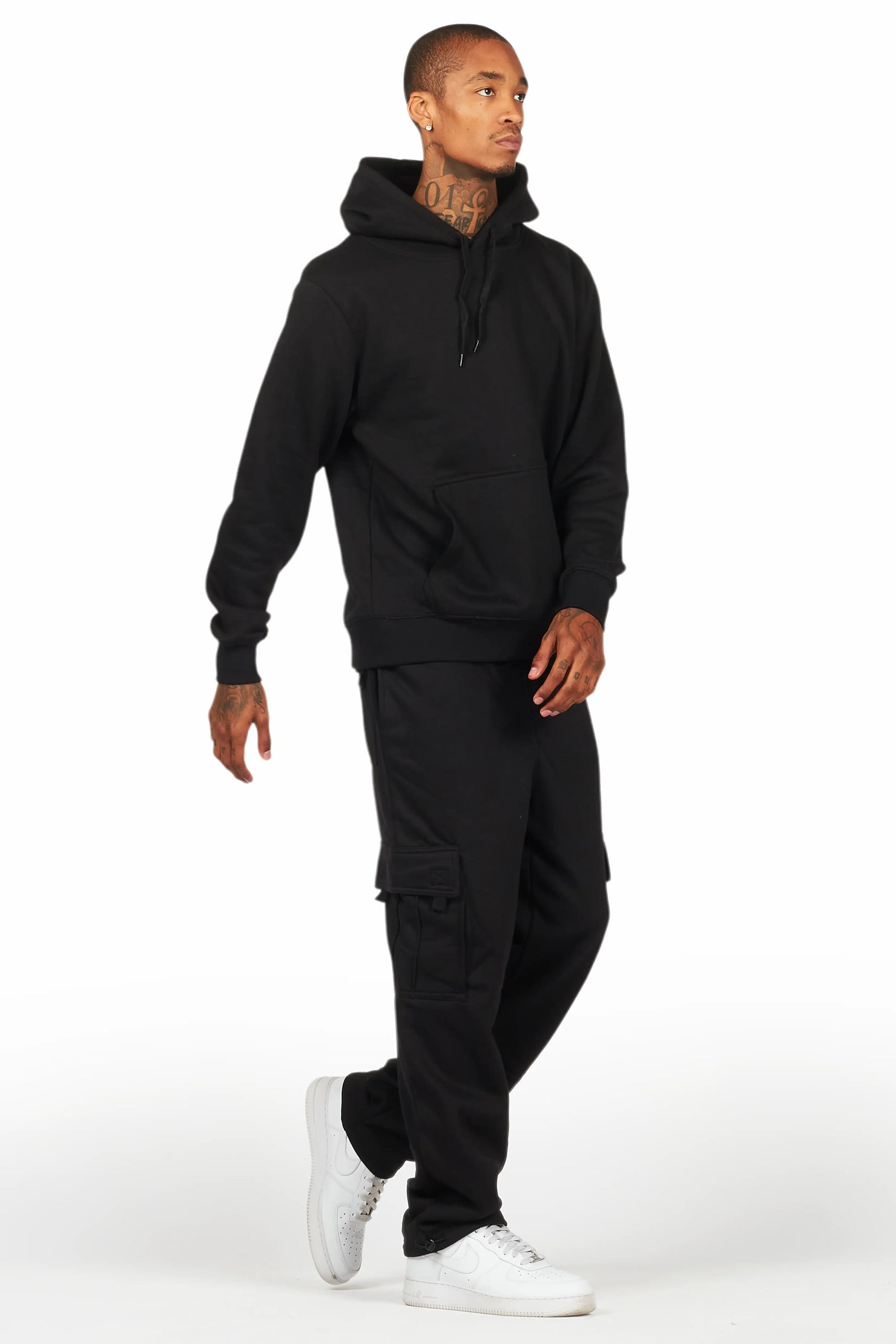 Basic Black Hoodie/Cargo Sweat Pant Set