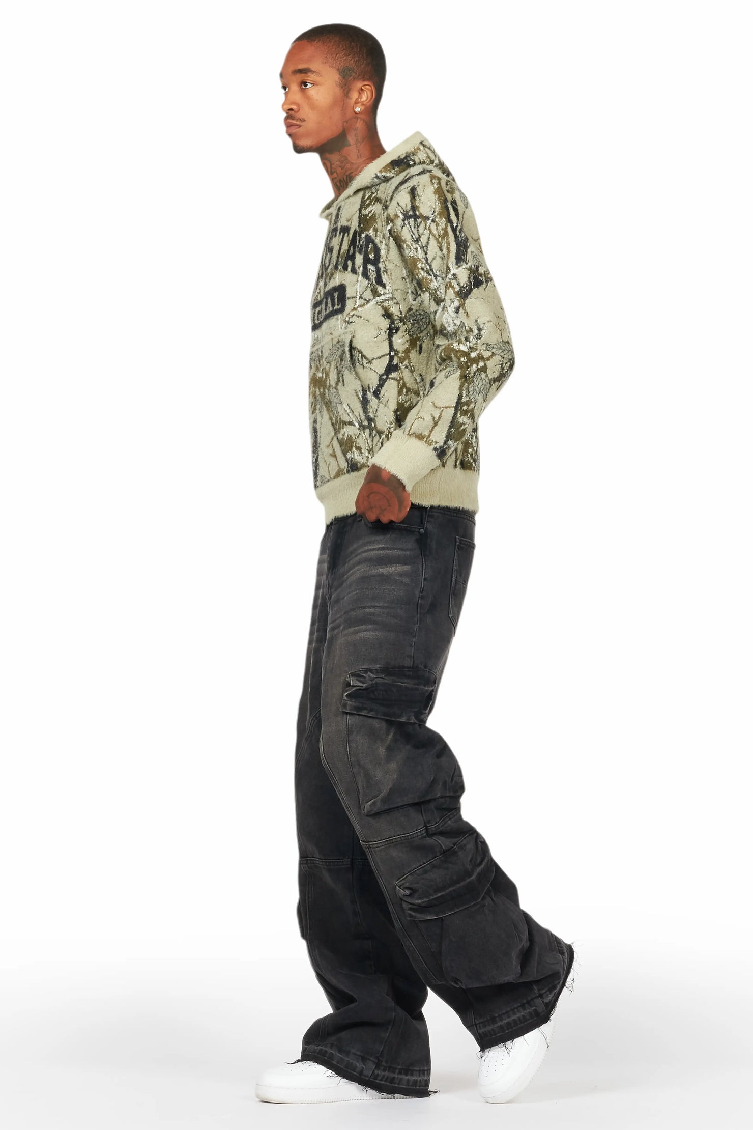 Gregor Black Baggy Fit Cargo Jean