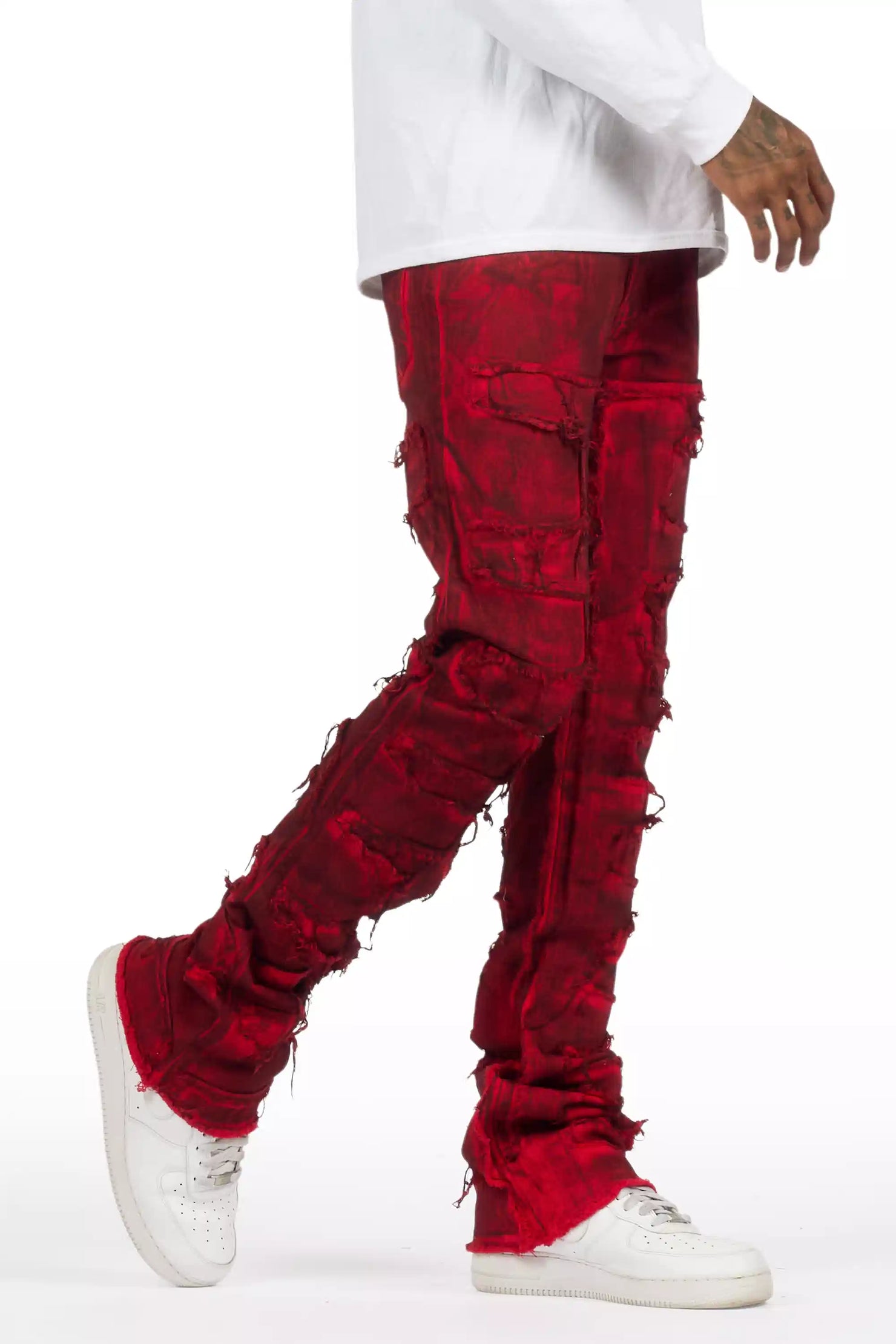 Shake Red Oil Wash Stacked Flare Jean