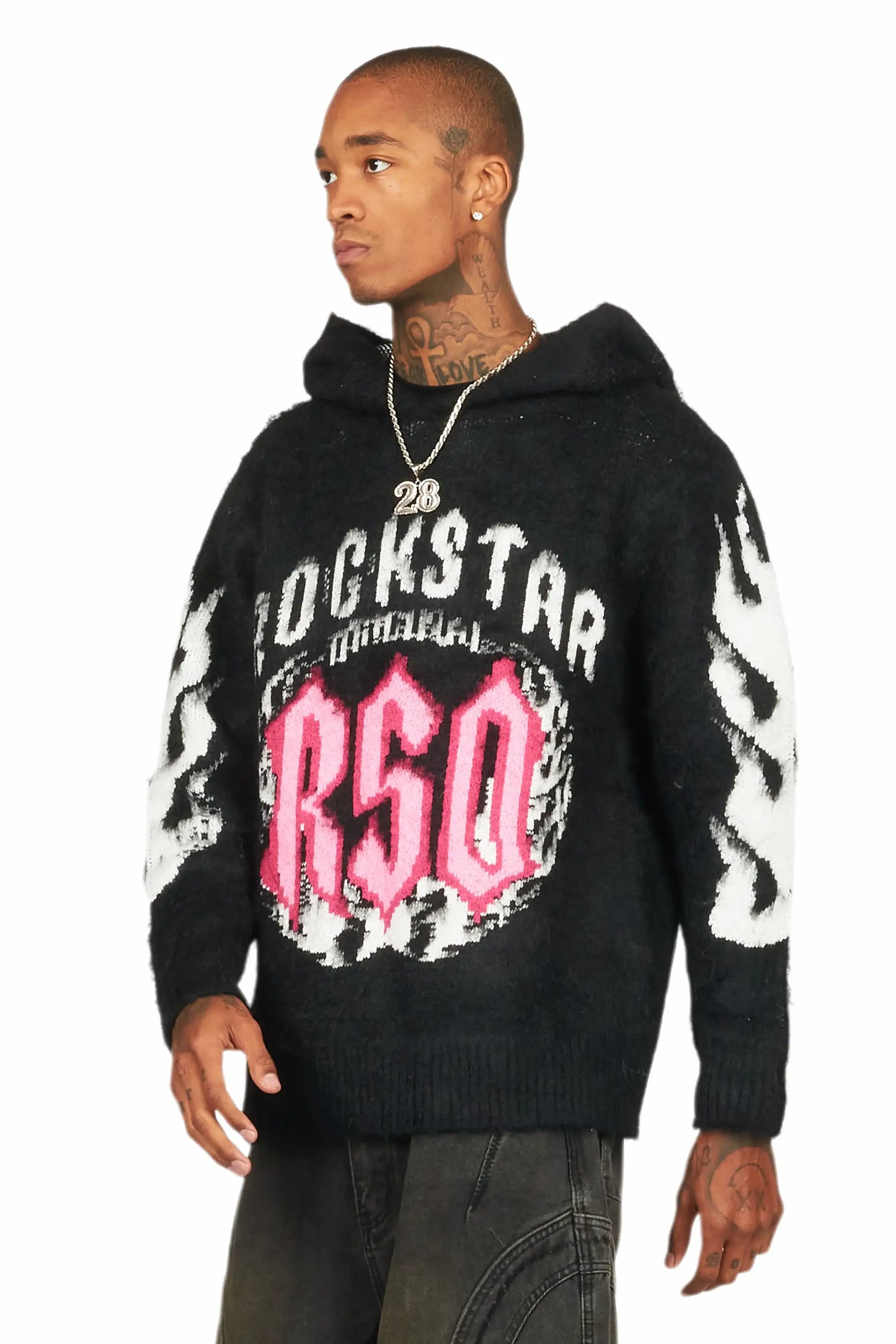 Boaz Black Graphic Mohair Hoodie