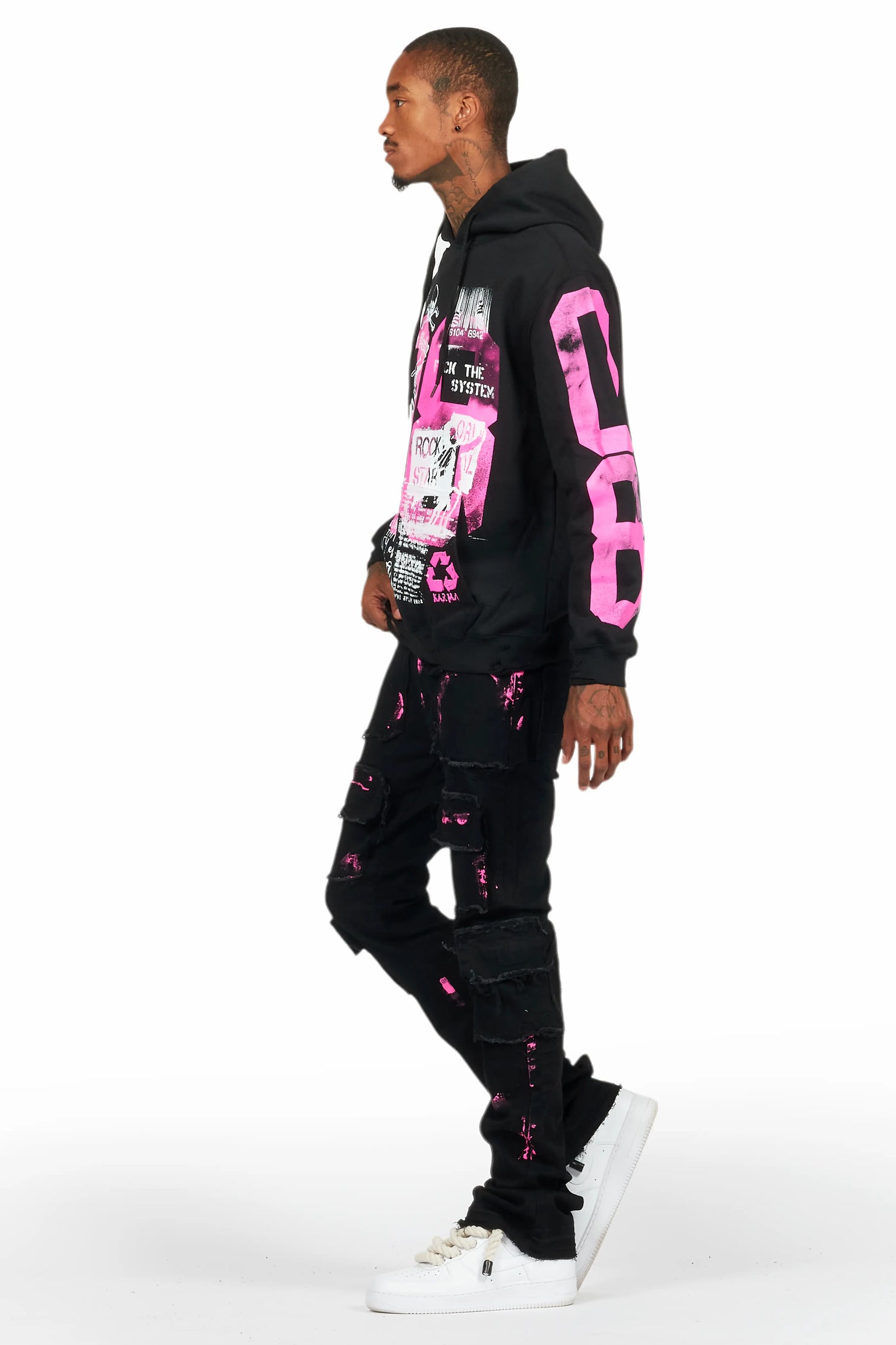 Grill Black/Pink Hoodie/Stacked Flare Jean Bundle