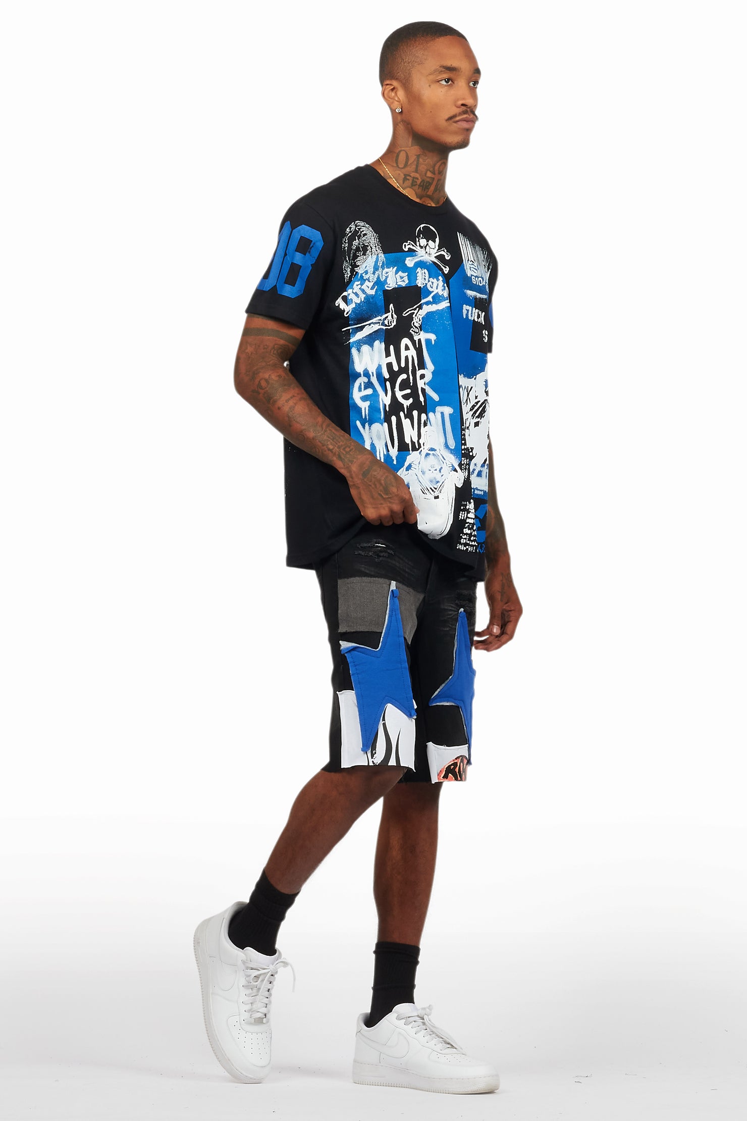 Grill Black/Blue T-Shirt/Denim Short Set