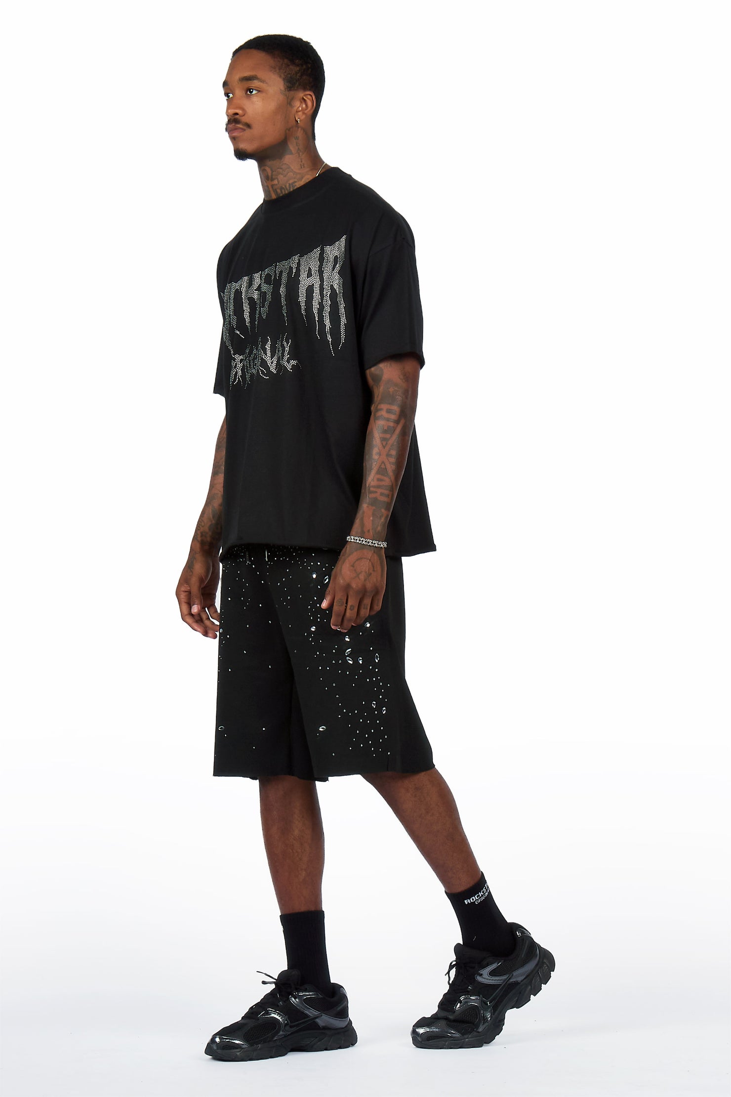 Twinkle Black Rhinestone T-Shirt/Short Set