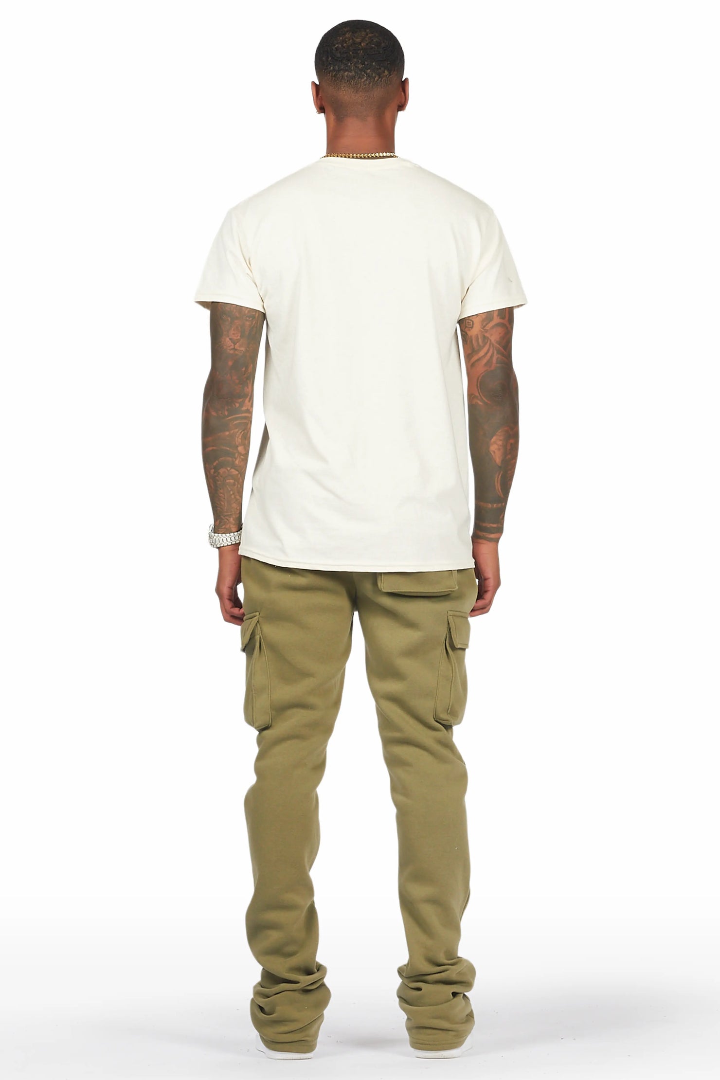 Alpine Olive Stacked Flare Cargo Pant