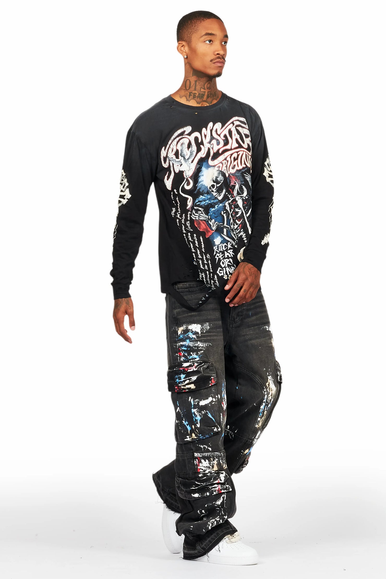 Danby Black Long Sleeve T-Shirt/Baggy Cargo Jean Bundle