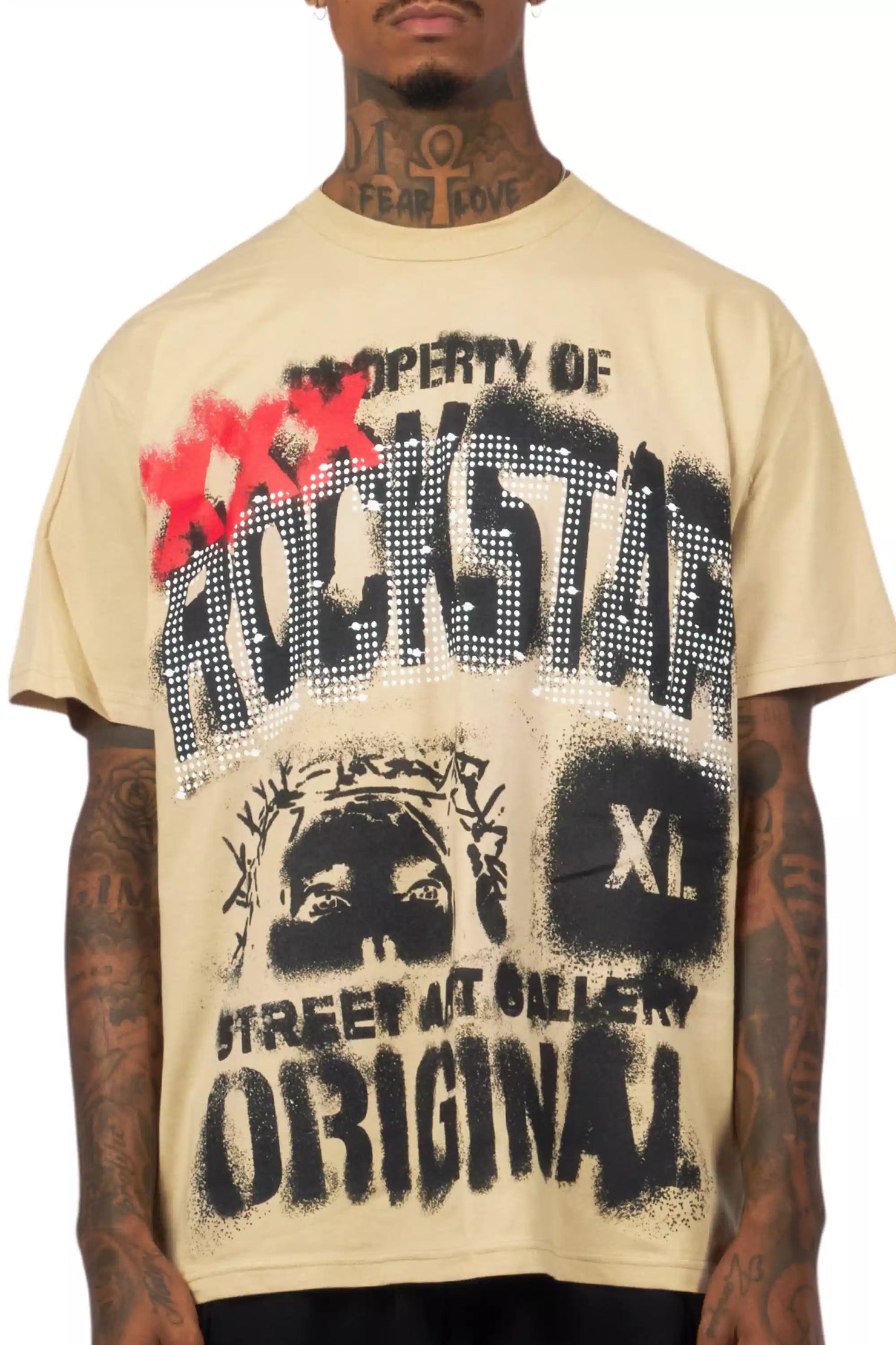 Kyo Beige/Black Oversized Graphic T-Shirt