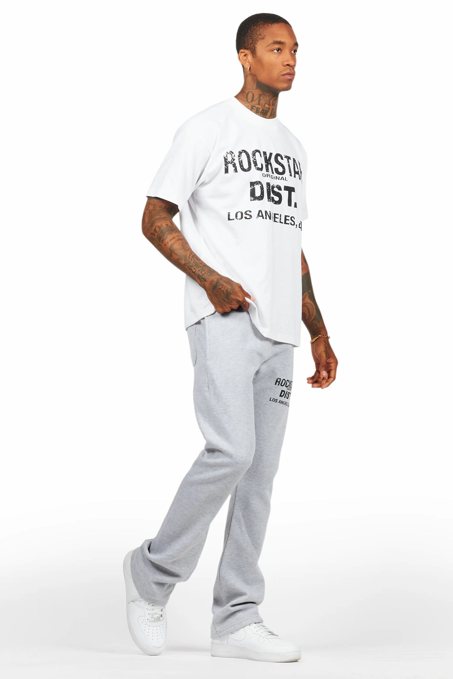 Lake White/Grey Oversized T-Shirt/Stacked Track Pant Set