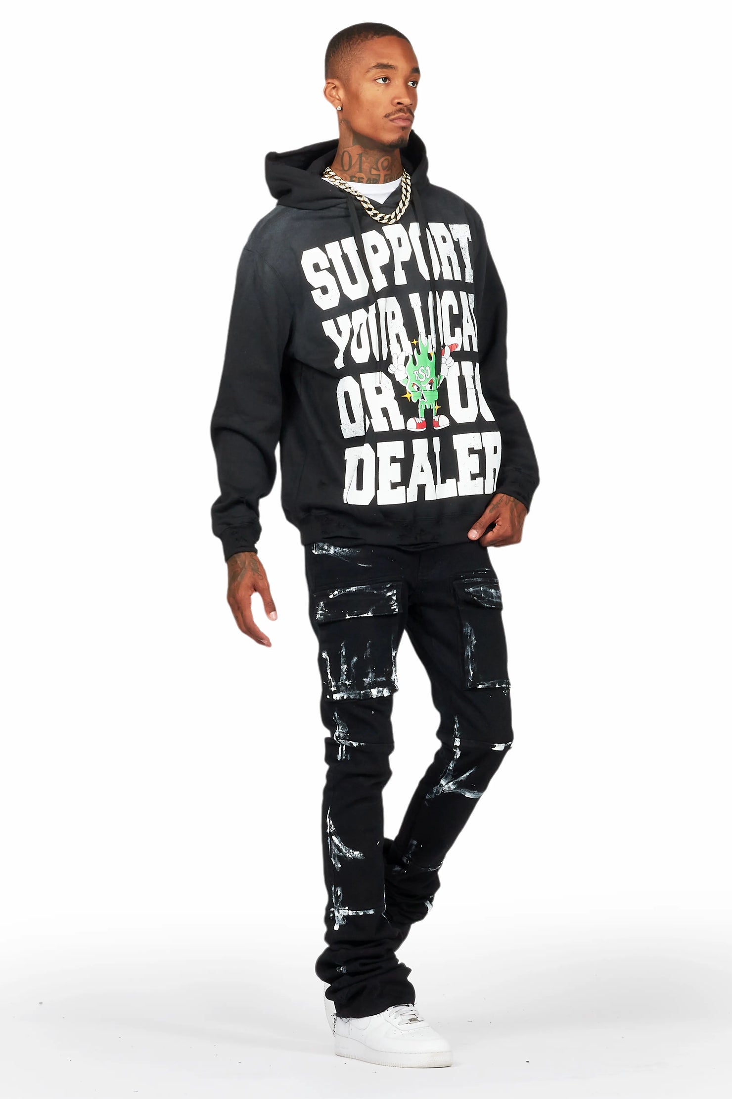 Tarl Black Hoodie/Super Stacked Flare Jean Bundle