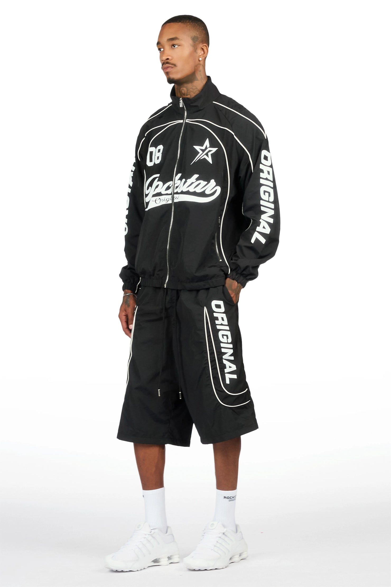 Winich Black Windbreaker Short Set