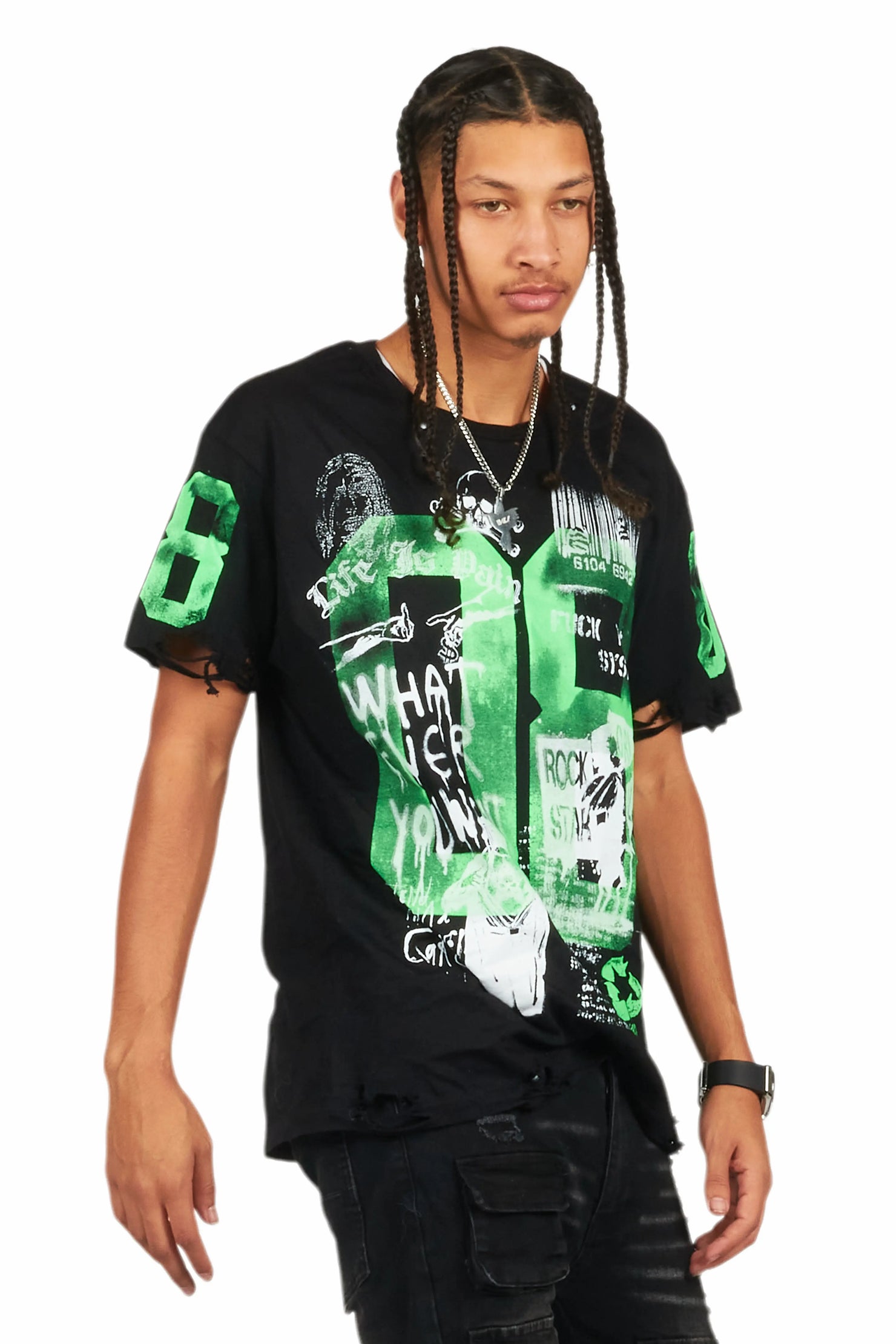 Grill Black/Green Graphic Oversized T-Shirt