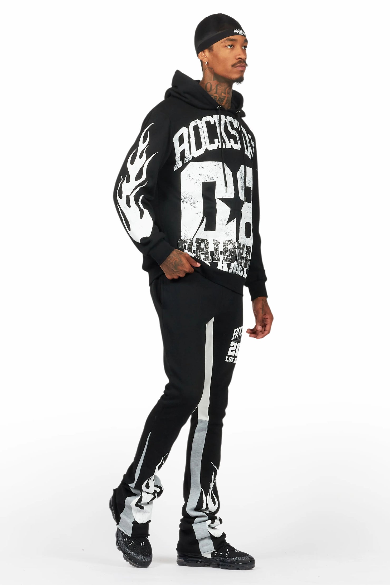 Edel Black/White Hoodie/Stacked Flare Pant Set