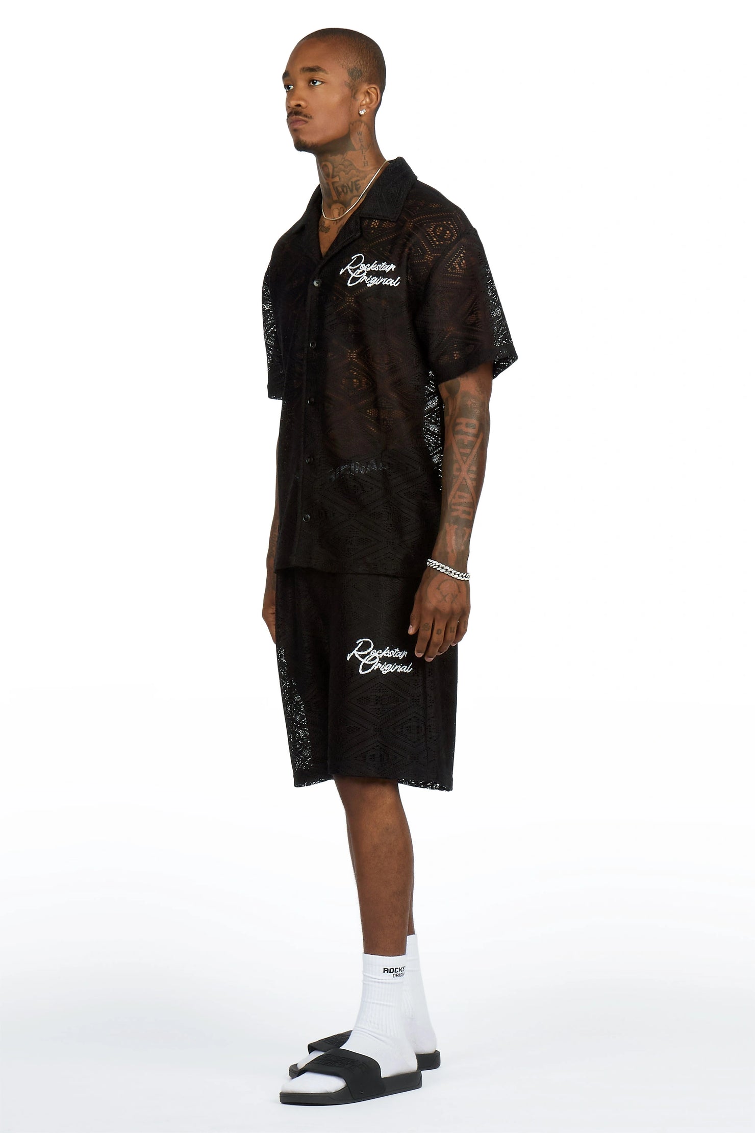 Sheck Black Button Down Shirt/Short Set