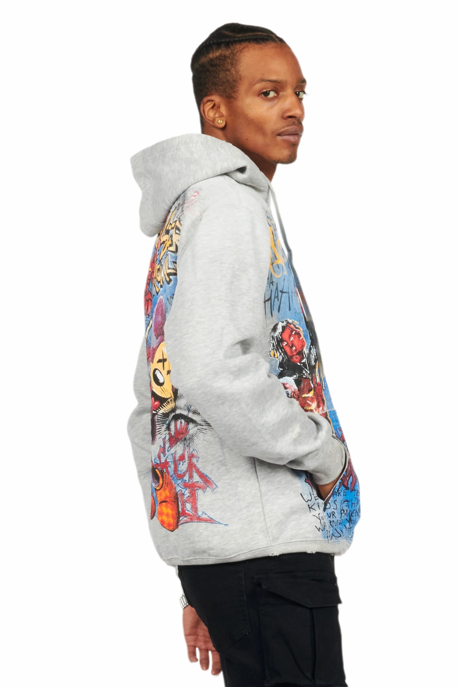 Yooz Heather Grey Graphic Hoodie