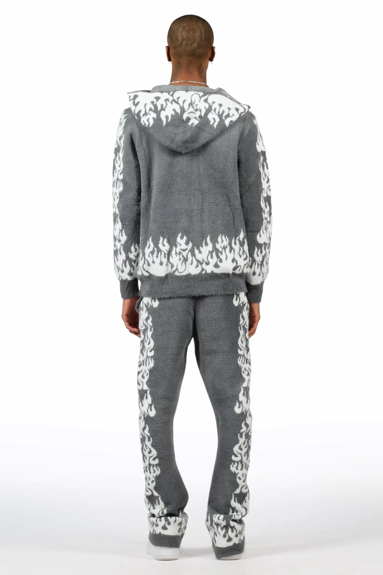 Yash Grey Hoodie Stacked Flare Track Set