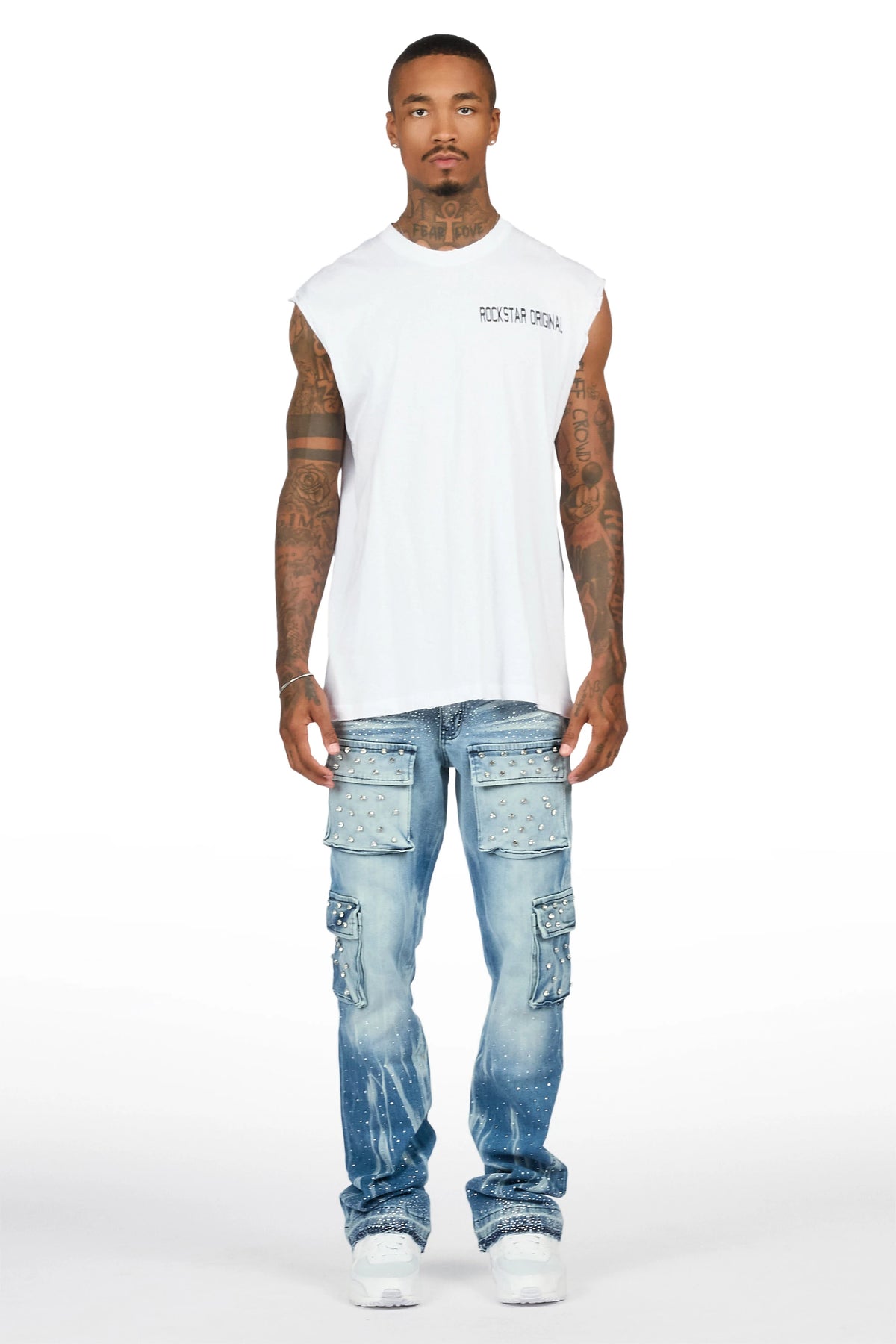 Arman Blue Rhinestone Stacked Fit Jean