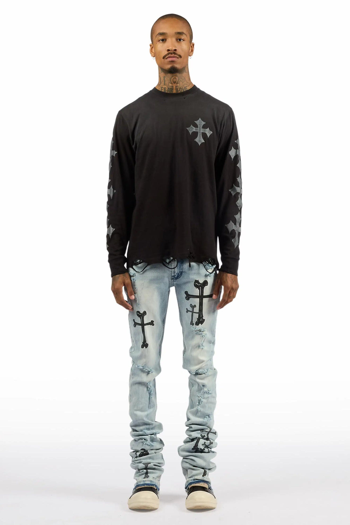 Olivier Stellan Blue Super Stacked Flare Jean