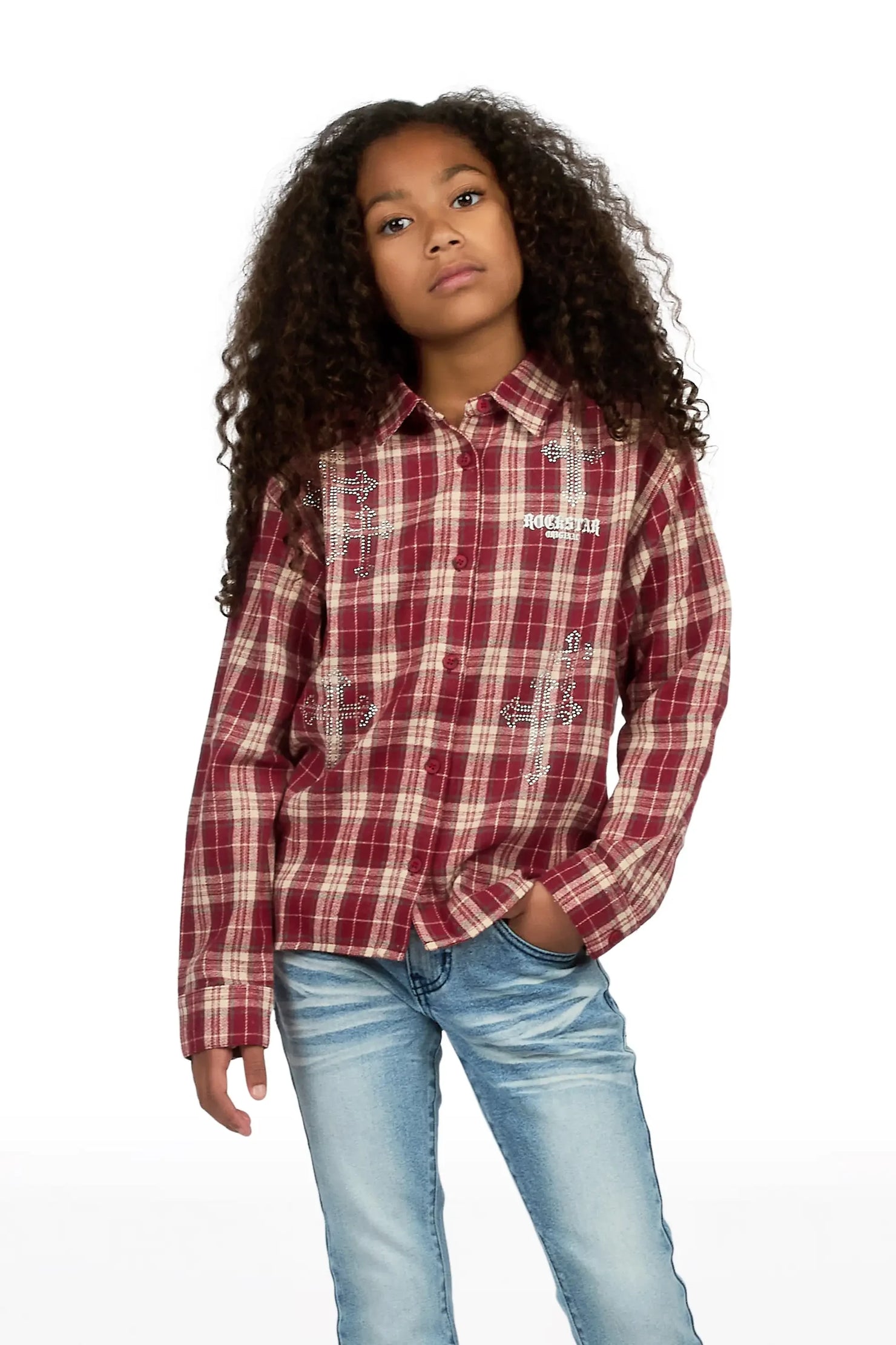 Girls Poldi Red Rhinestone Flannel Shirt