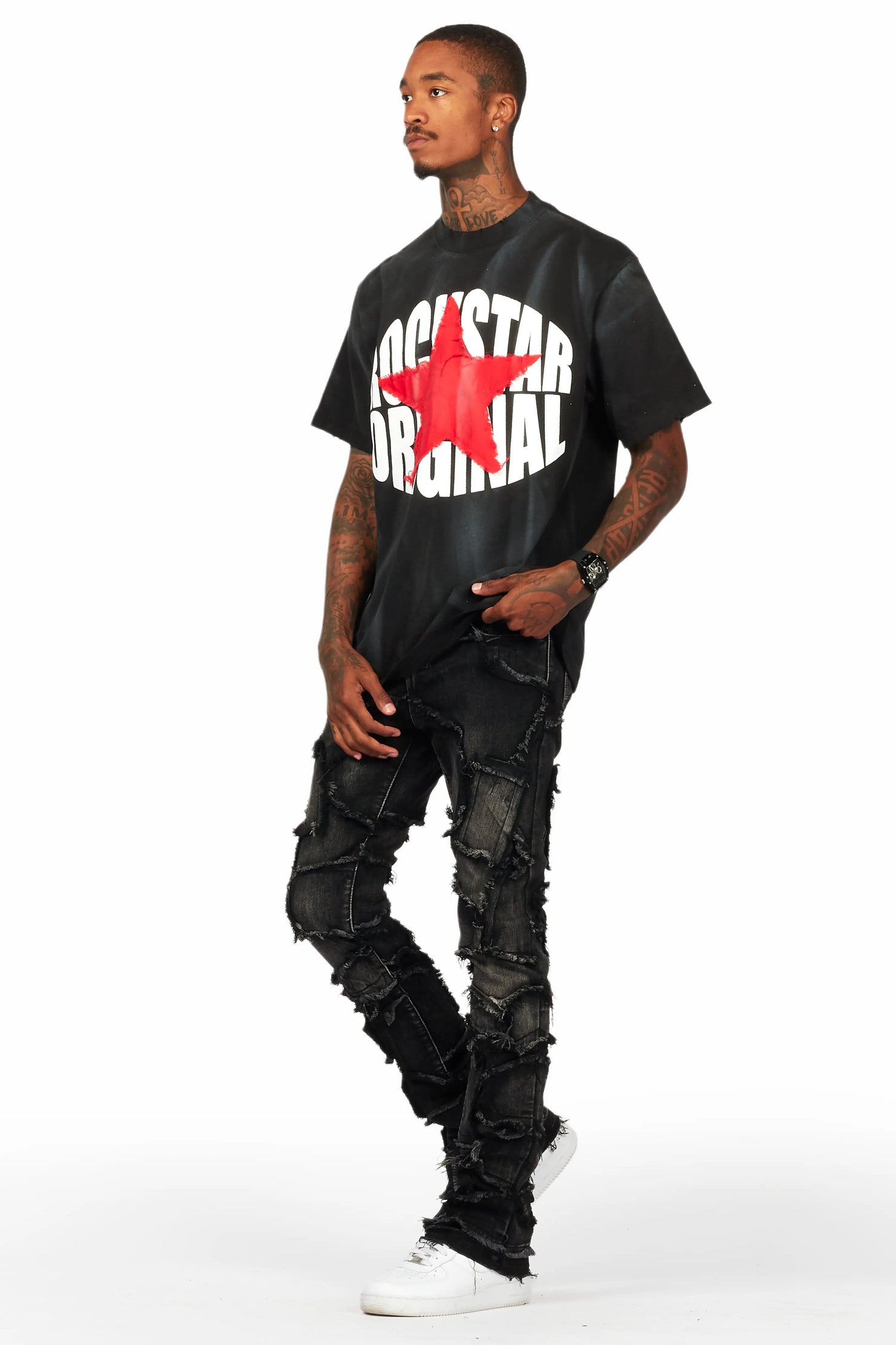 Arturo Dark Grey Stacked Flare Jean