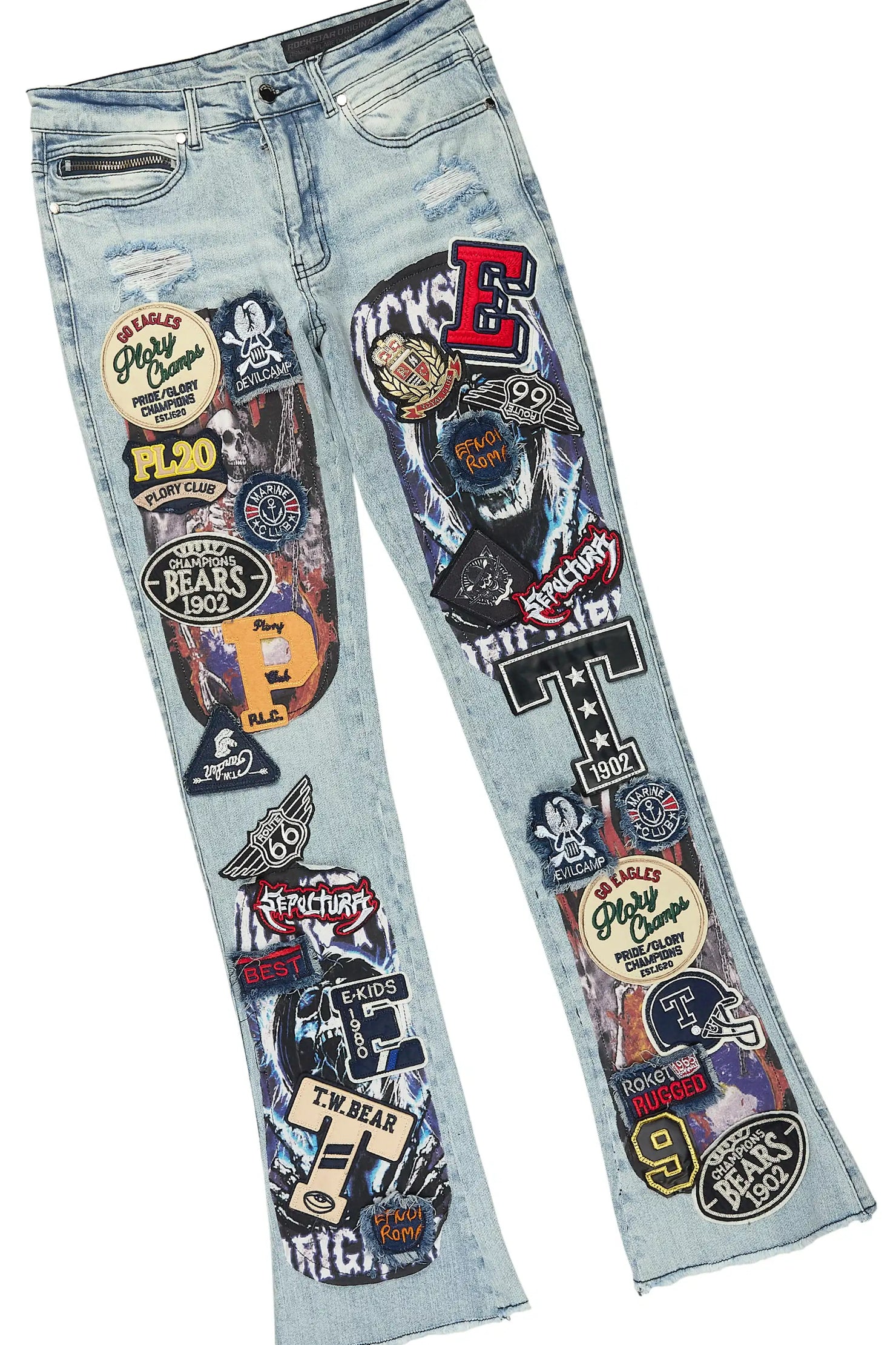 Espan Light Blue Denim Jacket/Stacked Flare Jean Set