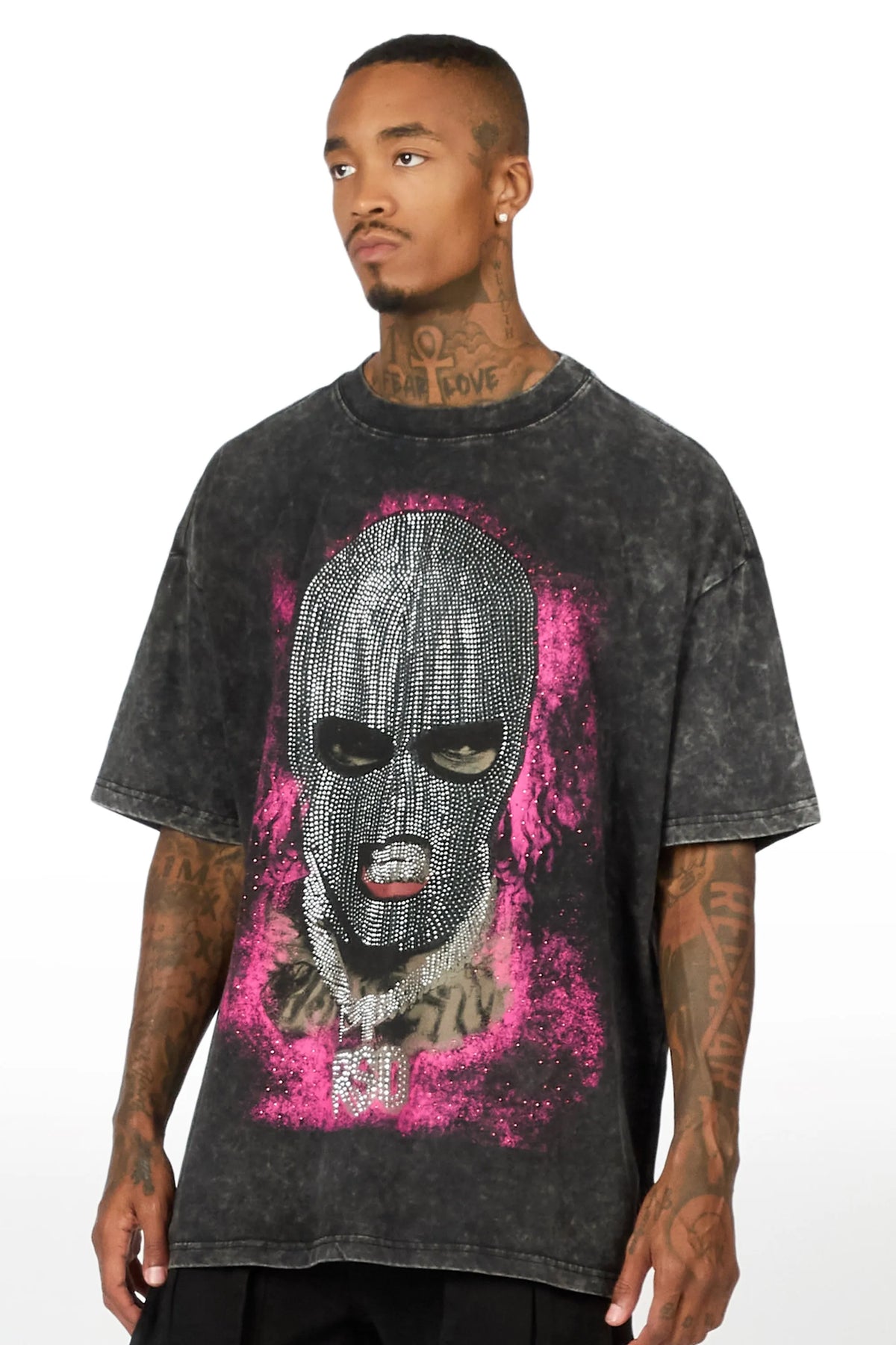 Tyvion Black Rhinestone Oversized Graphic T-Shirt