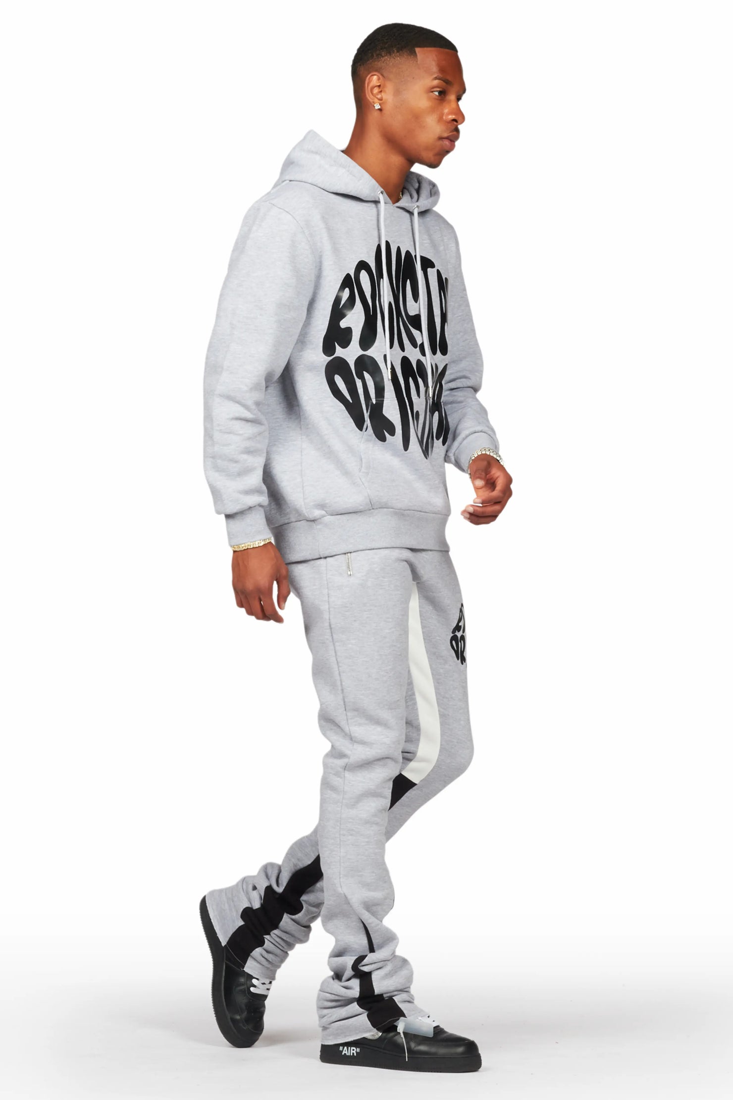 Thierry Heather Grey Super Stacked Flare Track Pant Set