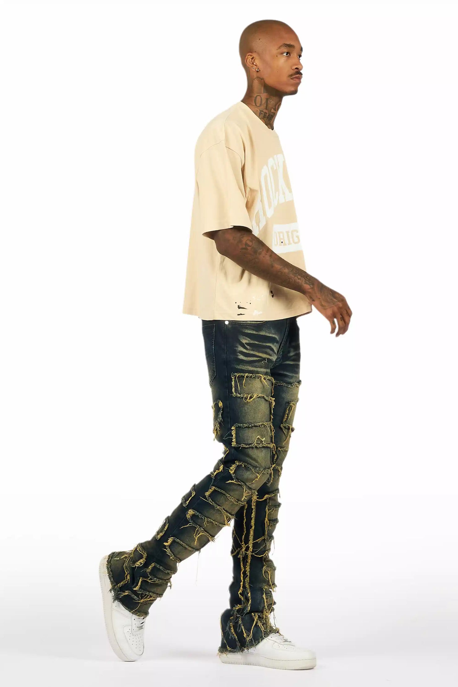 Shake Dark Blue Stacked Flare Jean