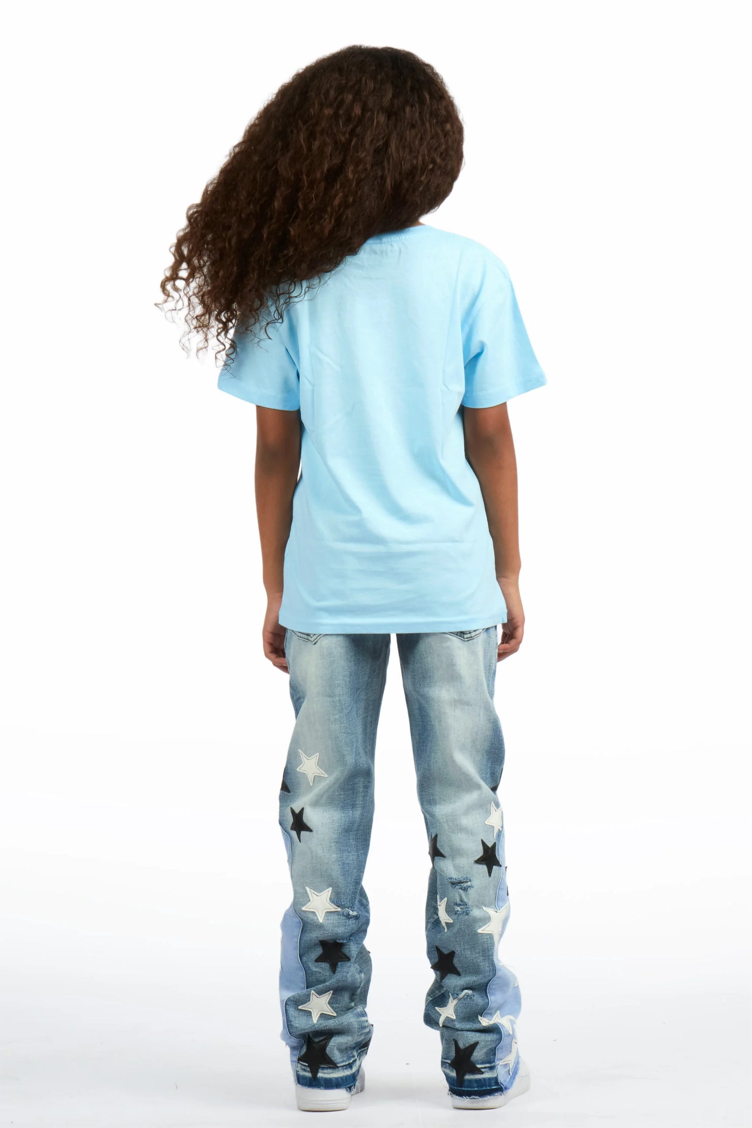 Girls Zayda Light Blue/Blue T-Shirt Stacked Jean Set