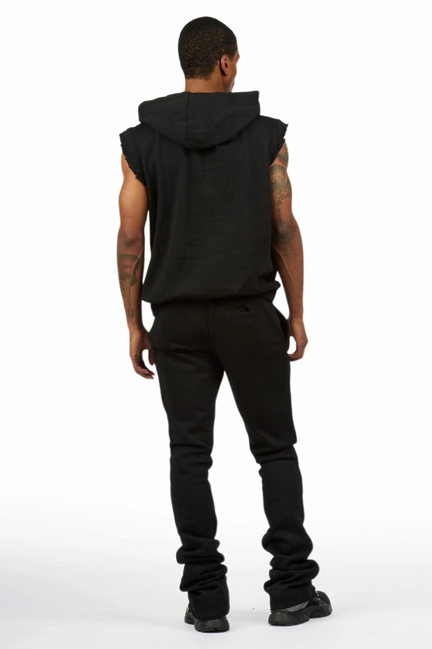 Vontae Black/Red Cut Sleeve Hoodie/Stacked Flare Track Set