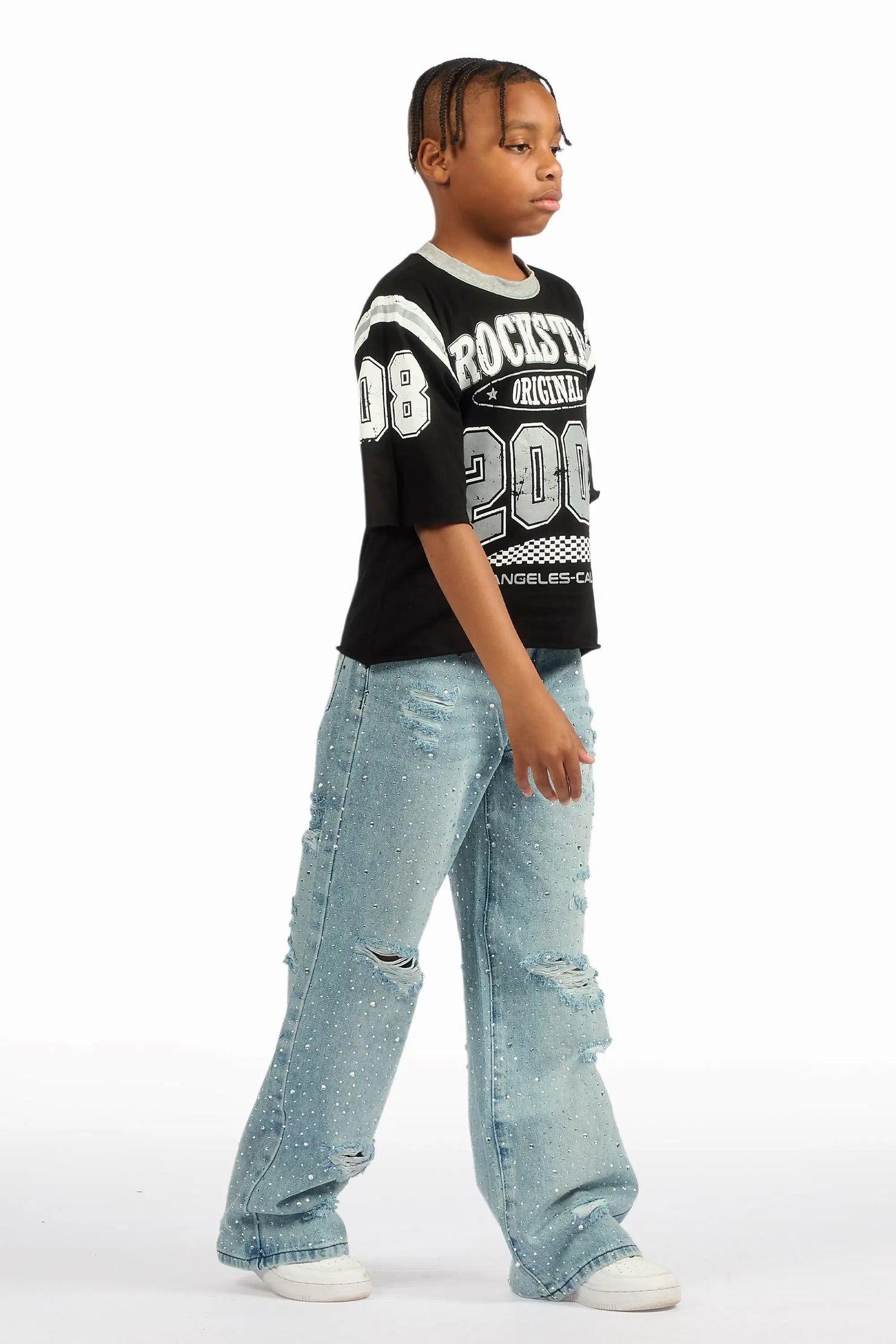 Boys Discolite Light Blue Rhinestone Baggy Jean