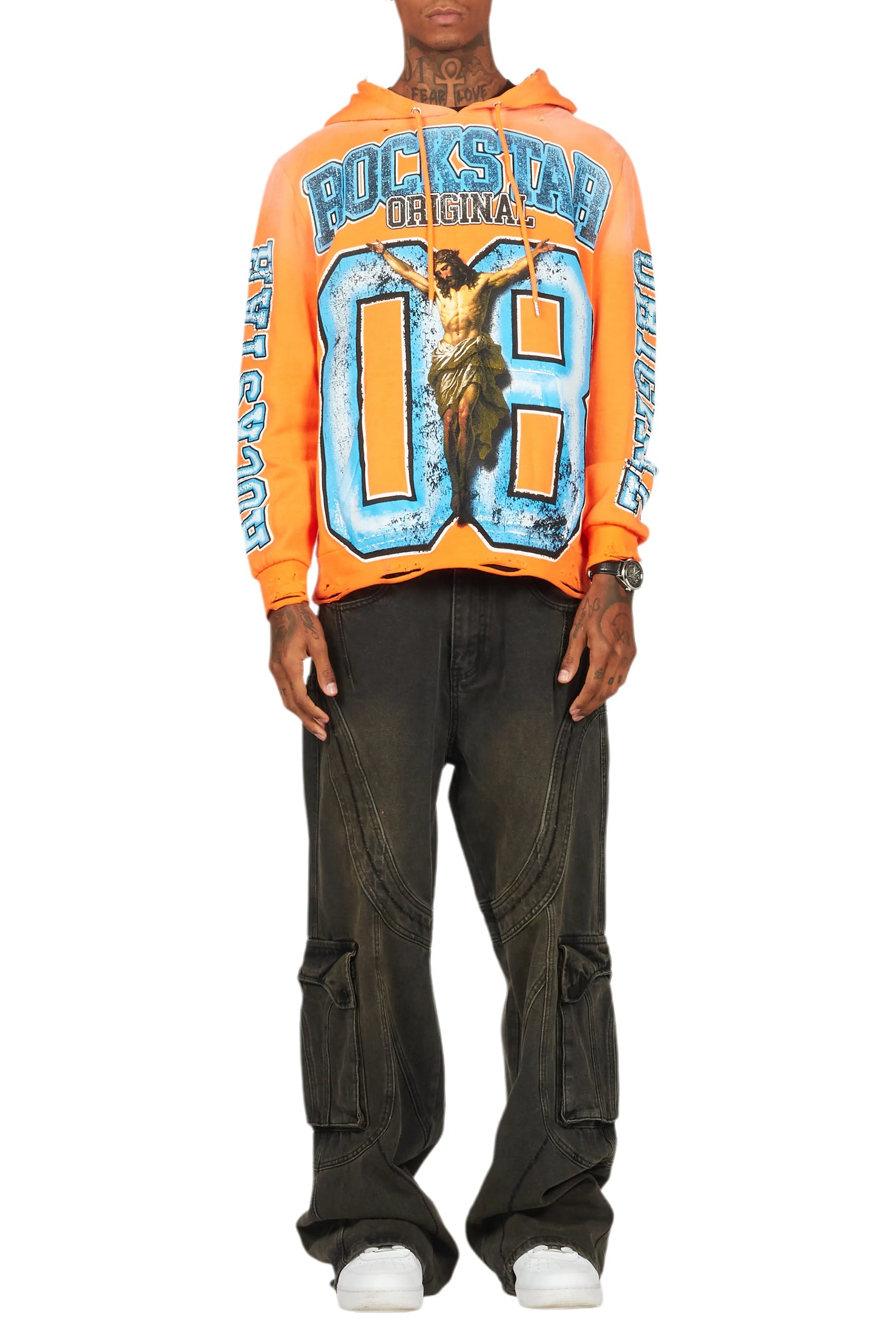 Fields Orange Distressed Graphic Hoodie