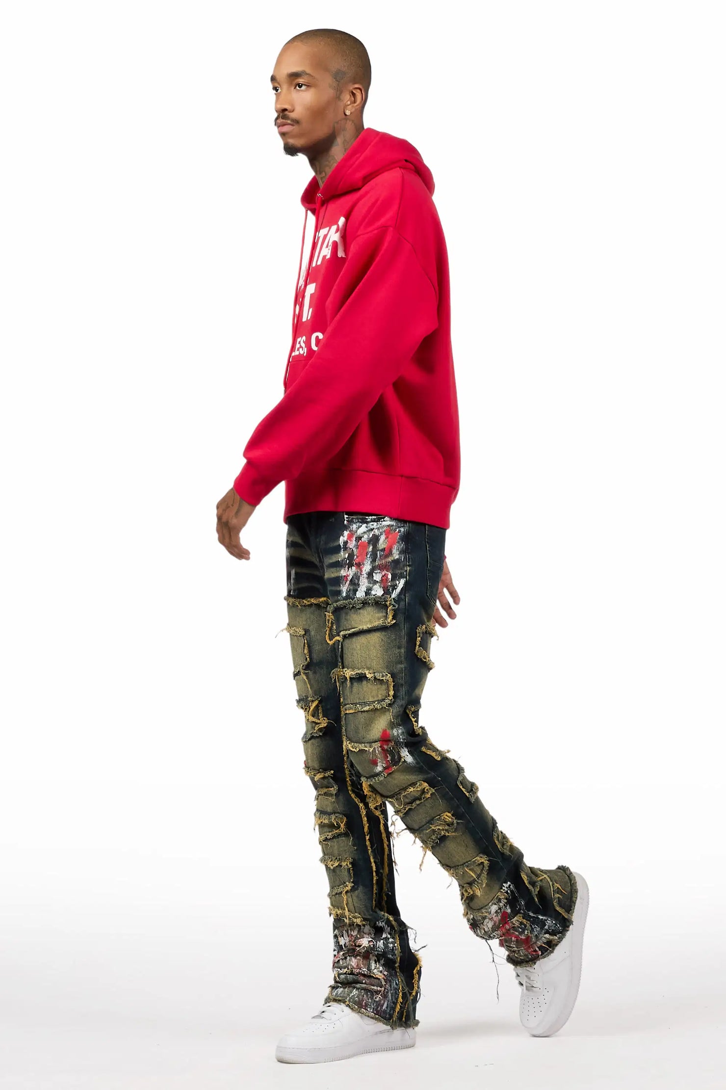 Saxon Red/Tint Hoodie/Stacked Flare Jean Set