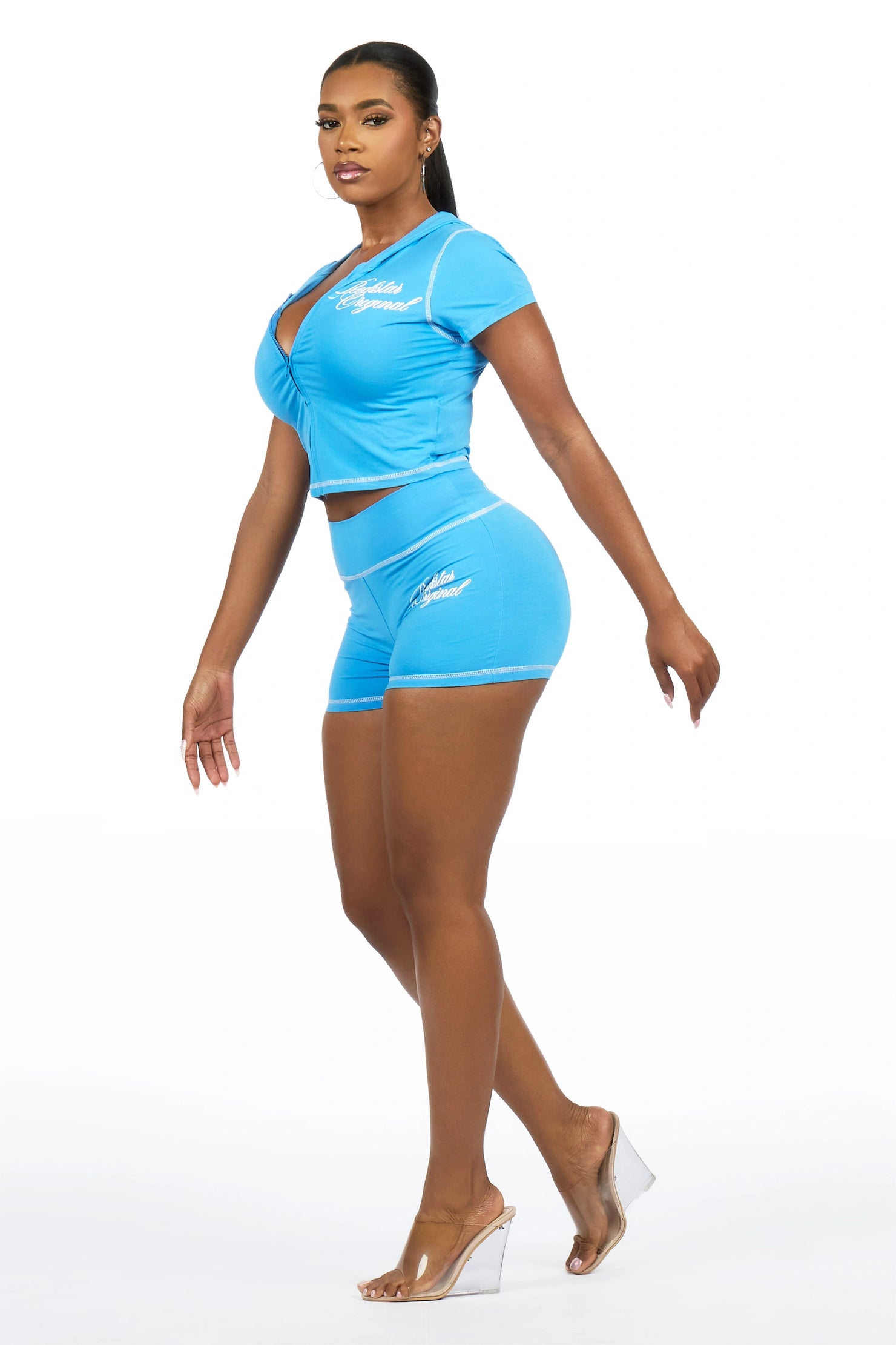Caternia Blue Zip Top Short Set